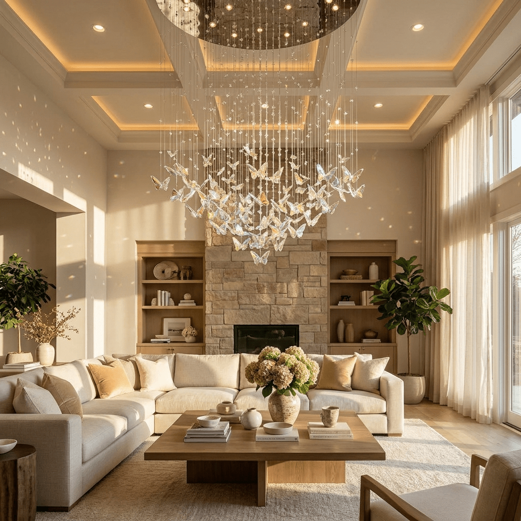 Sylvane LED K9 Crystal Branch Chandelier - L 59.1″ × W 11.8″ × H 59.1″Amber & ClearWarm LightBlushlighting