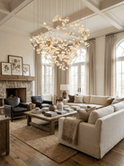 Sylvara Ceramic Blossom Chandelier - Dia 23.6″ × H 39.4″Gold & WhiteWarm LightBlushlighting