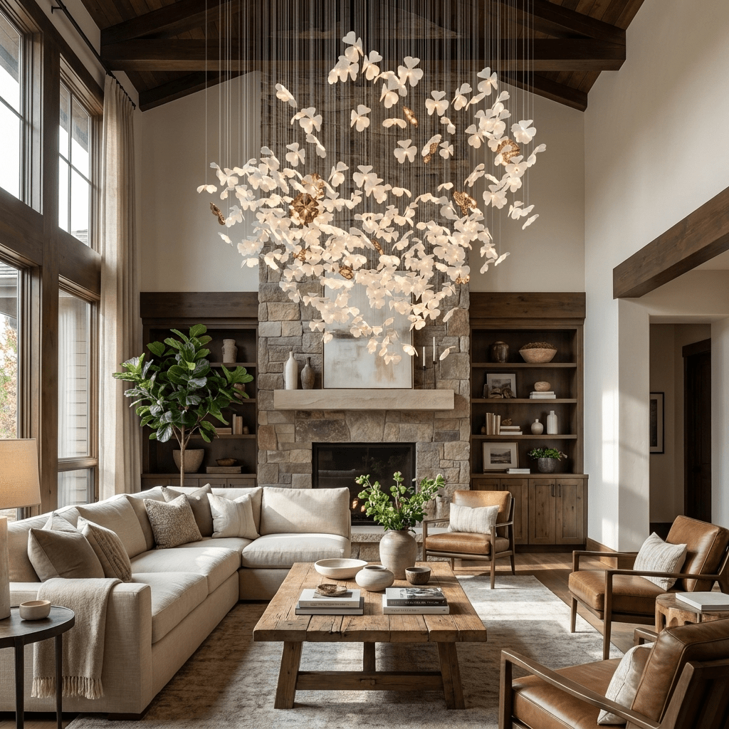 Sylvara Ceramic Blossom Chandelier - Dia 23.6″ × H 39.4″Gold & WhiteWarm LightBlushlighting