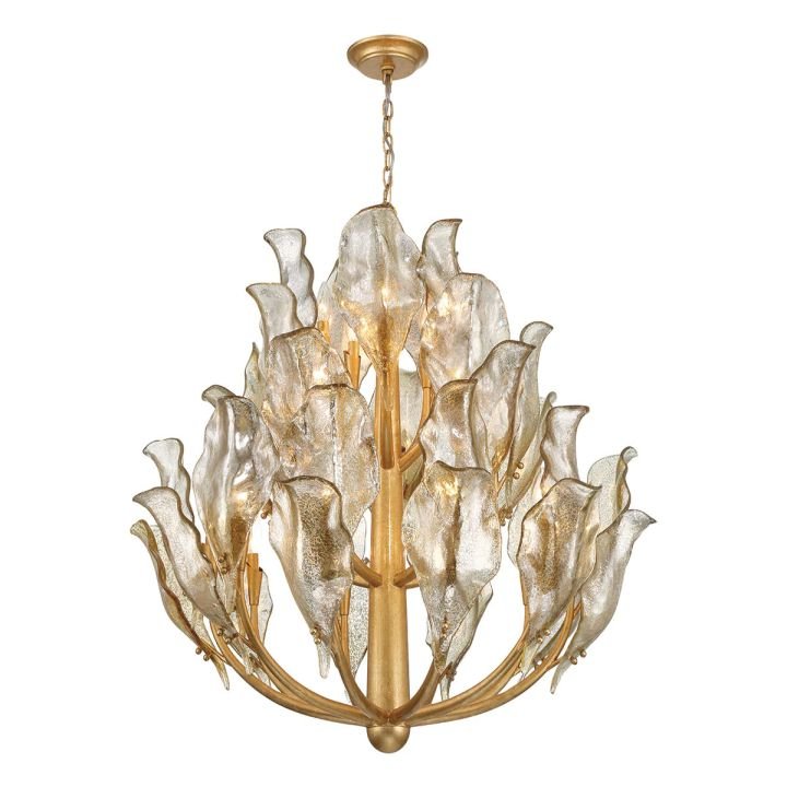 Tarot Modern Glass Chandelier - Gold12 LightBlushlighting