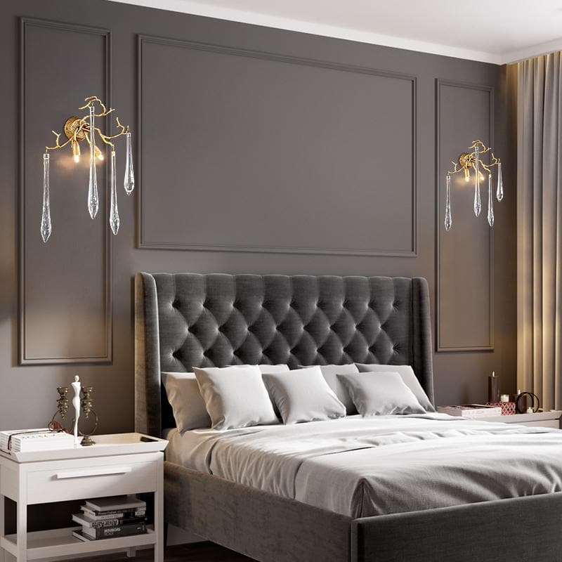 Teardrop Crystal Branch Brass Wall Sconce-Blushlighting