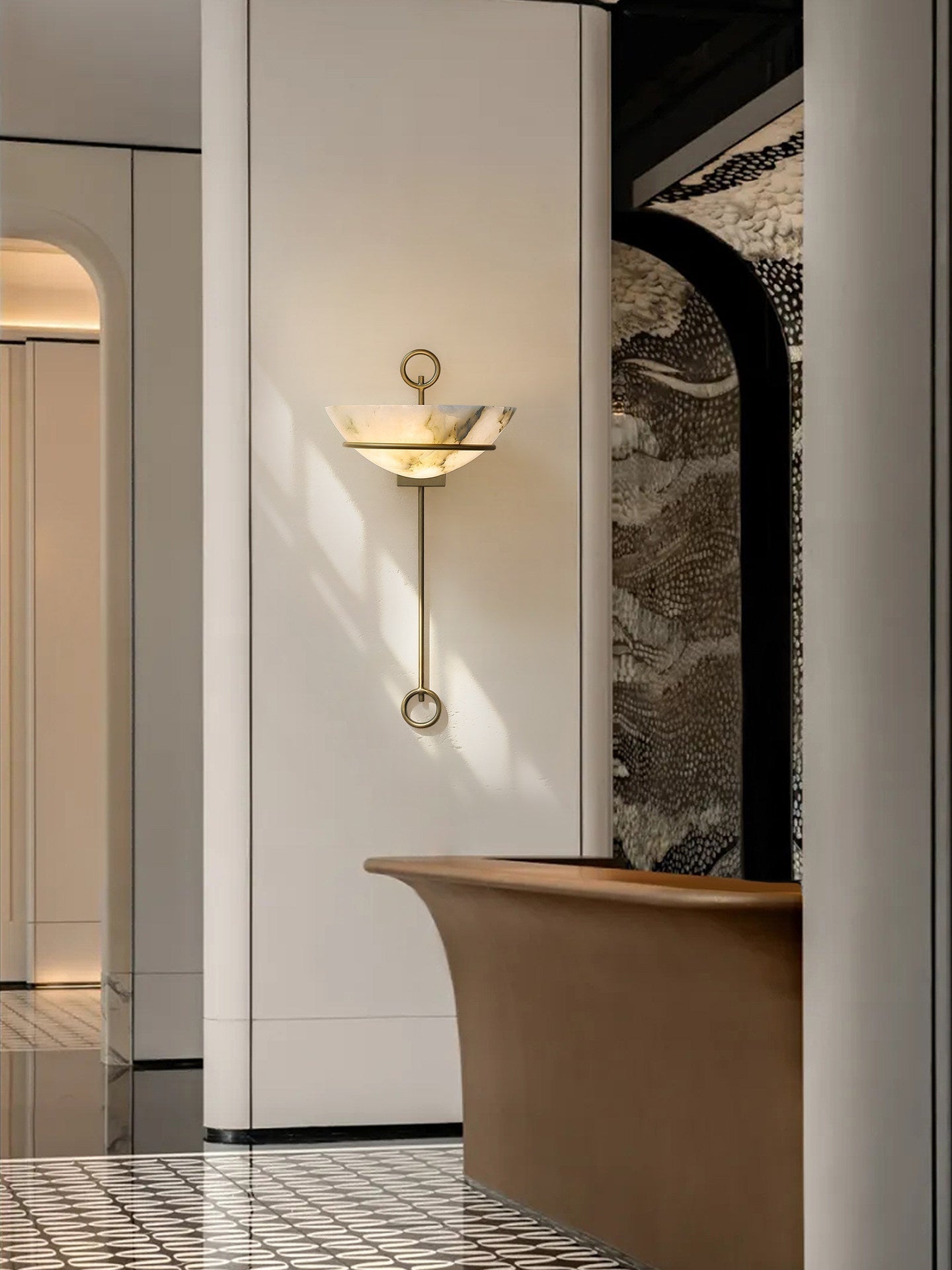 Tether Alabaster Wall Light - Diameter 10.2 in x H 21.7 inGold & WhiteBlushlighting