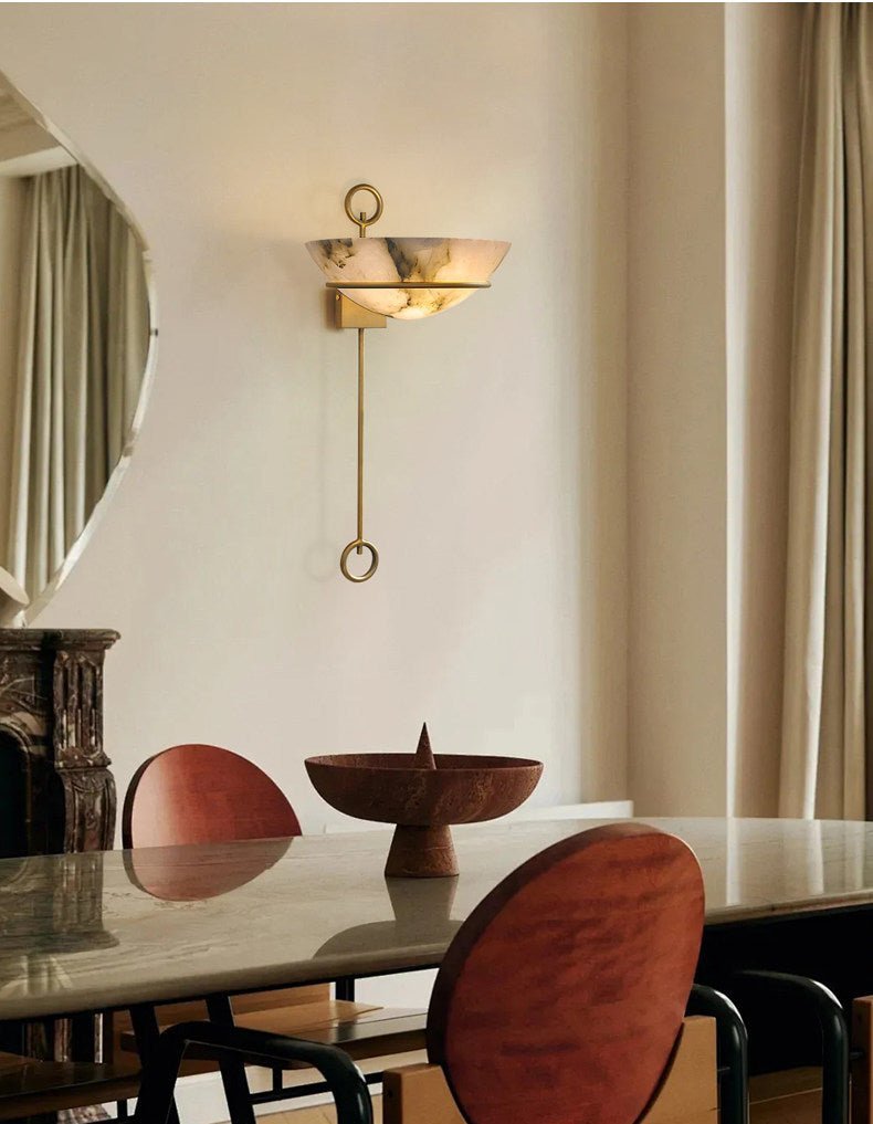 Tether Alabaster Wall Light - Diameter 10.2 in x H 21.7 inGold & WhiteBlushlighting