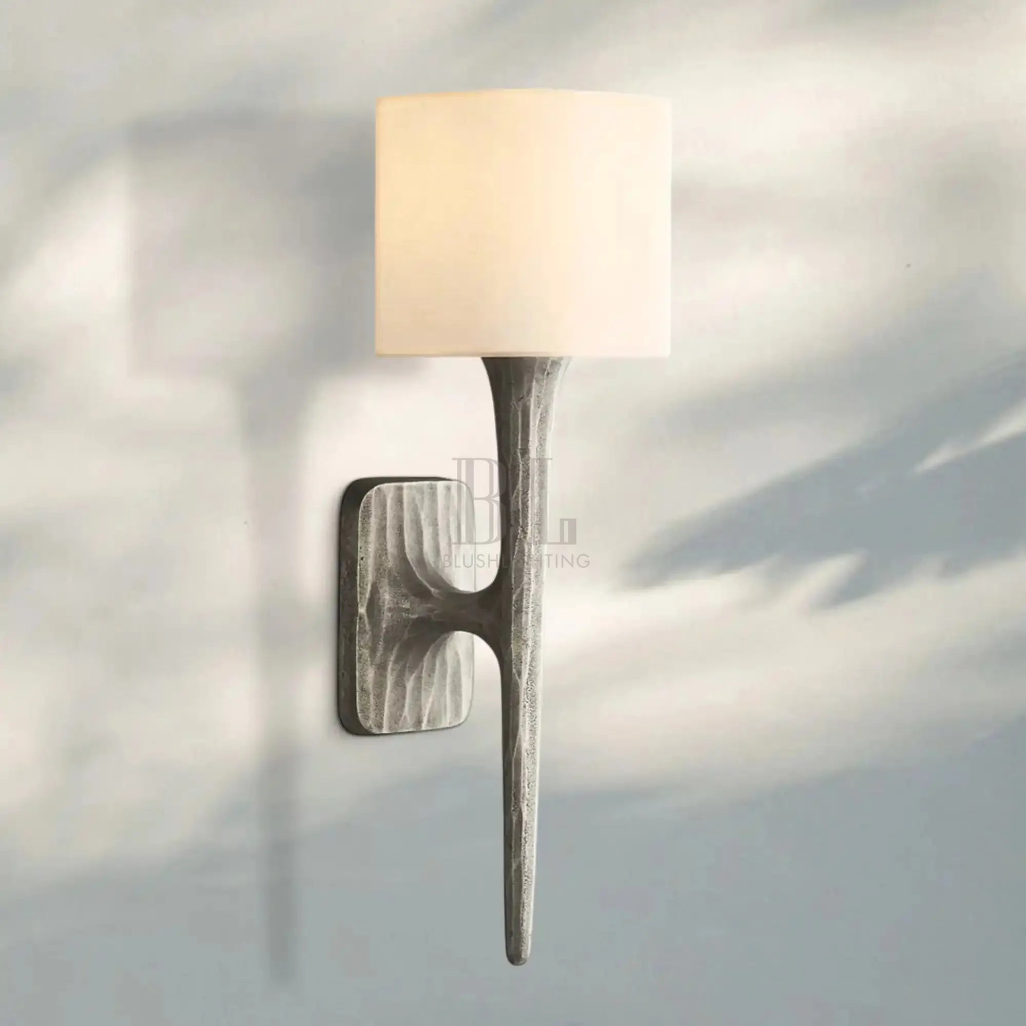 Thaddaus Grand Shaded Sconce-Forged Pewter-