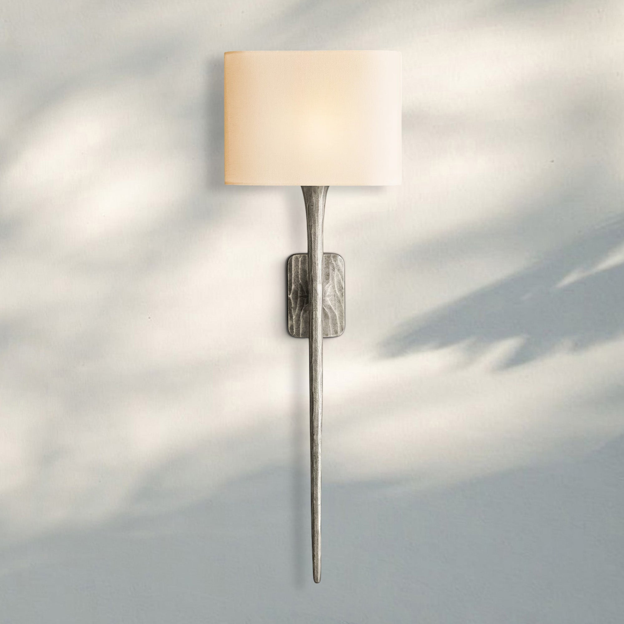 Thaddaus Grand Shaded Sconce-Forged Pewter-