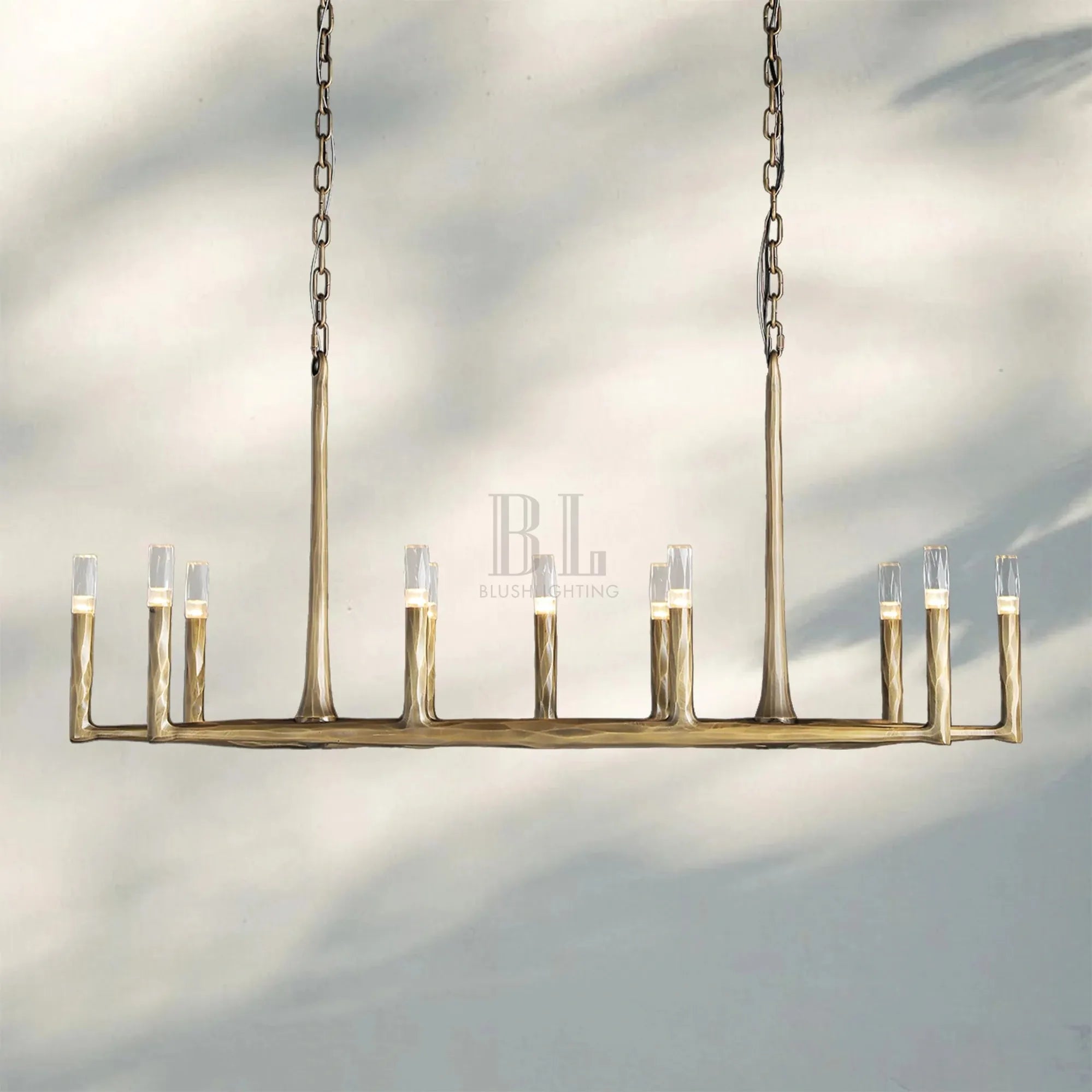 Thaddaus Hand-Forged Rectangle Chandelier 54'' 72''-54''-Brass-