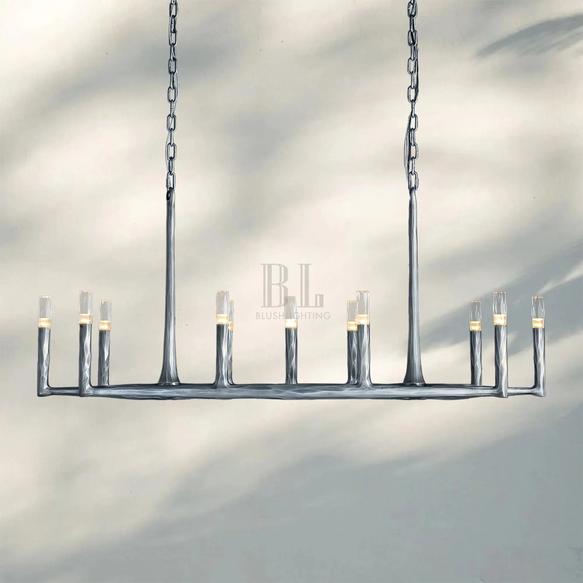 Thaddaus Hand-Forged Rectangle Chandelier 54'' 72''-54''-Pewter-