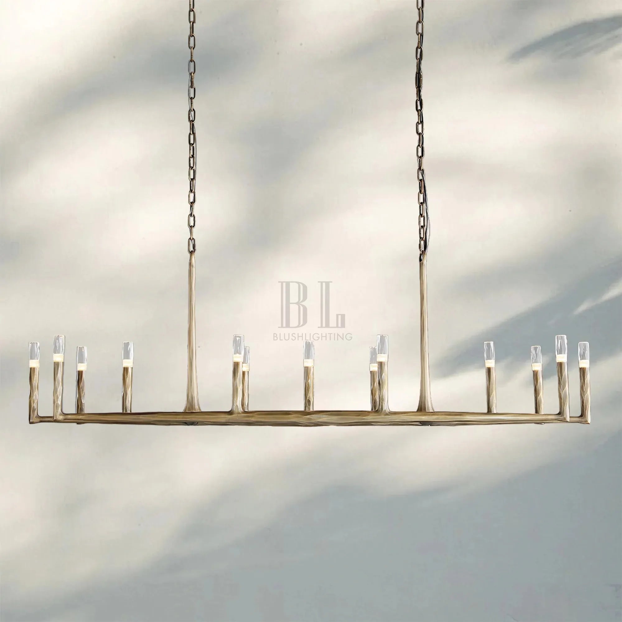 Thaddaus Hand-Forged Rectangle Chandelier 54'' 72''-72''-Brass-