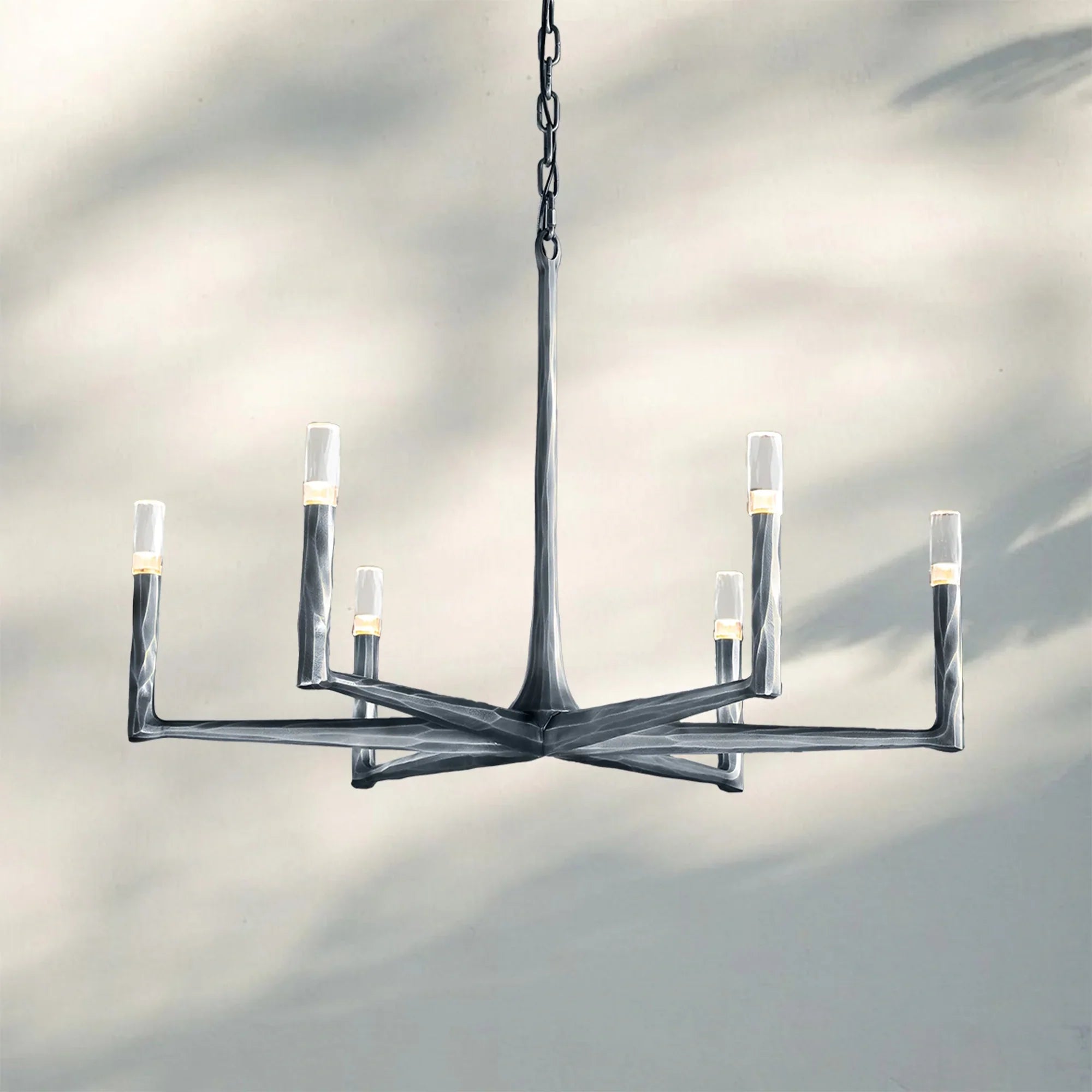 Thaddaus Hand-Forged Round Chandelier Stylish Hanging Light for Dining Area-36''-Pewter-