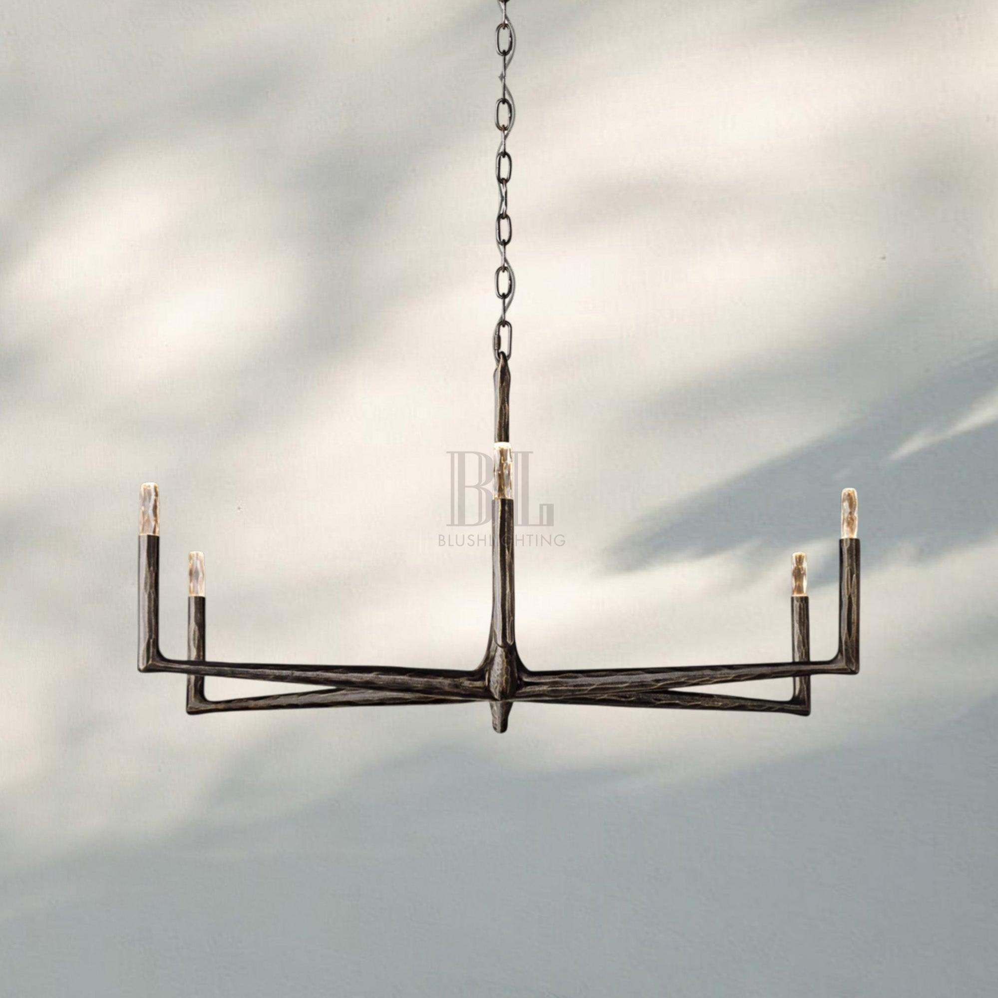 Thaddaus Hand-Forged Round Chandelier Stylish Hanging Light for Dining Area-48''-Bronze-