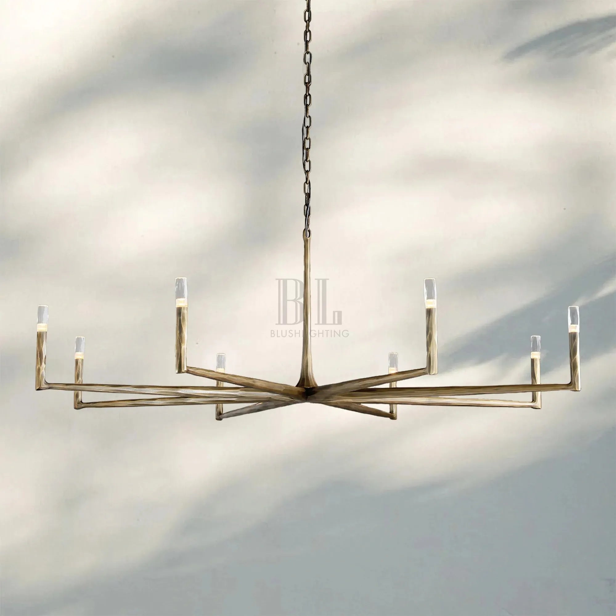 Thaddaus Hand-Forged Round Chandelier Stylish Hanging Light for Dining Area-60''-Brass-