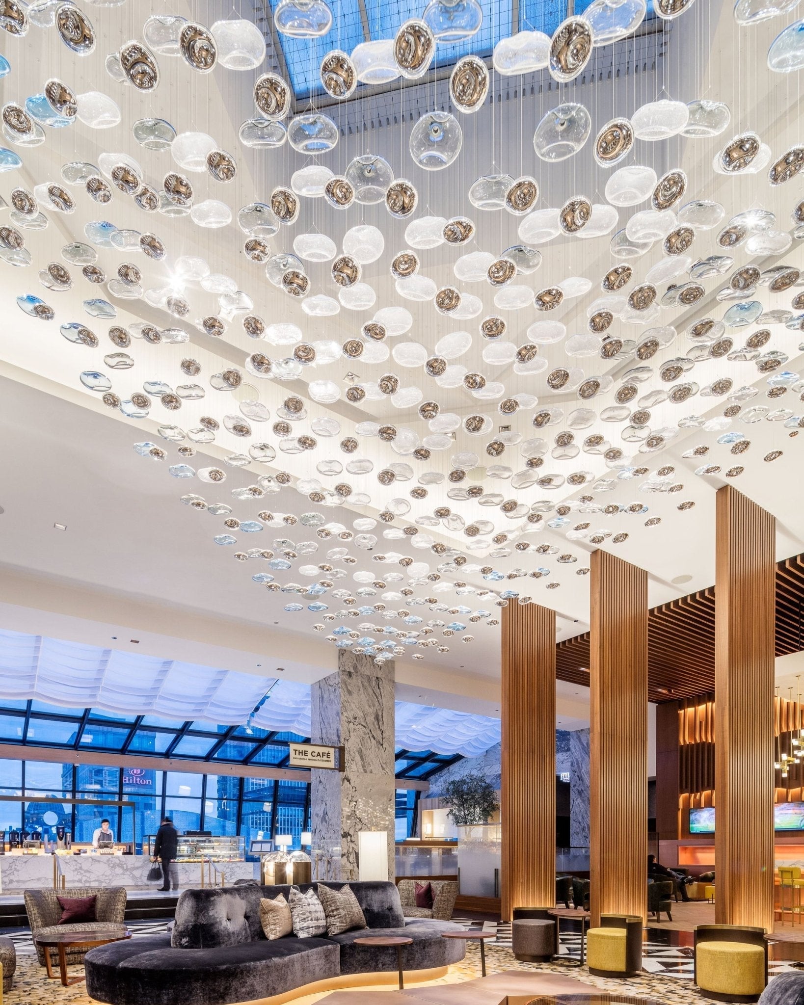 The Flying Surge LED Chandelier | Custom Size & Made-to-Order Lighting for Luxury Homes & Commercial Spaces - L 98.4" x W 47.2" x H 78.7" / L 250 x W 120cm x H 200cmBlue & GreyWarm LightBlushlighting