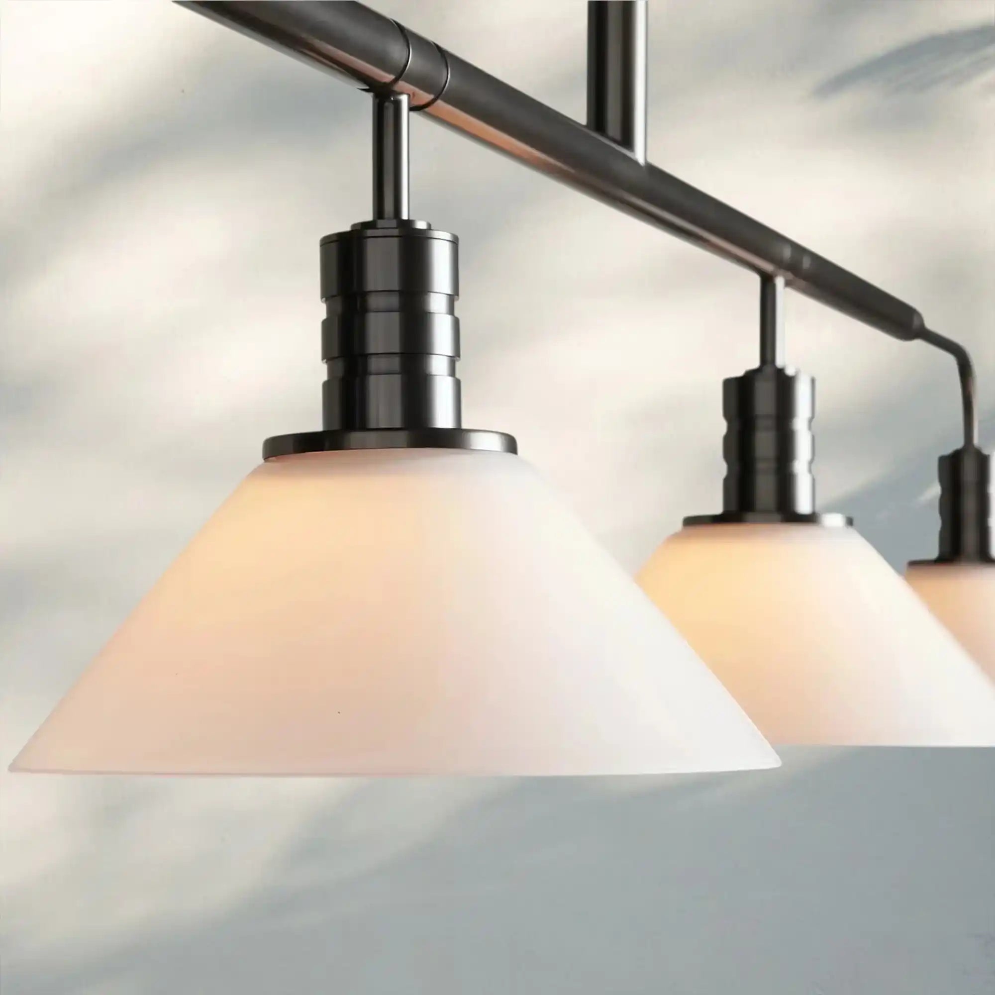 Theron Glass Linear Chandelier - 60"MilkBronzeBlushlighting