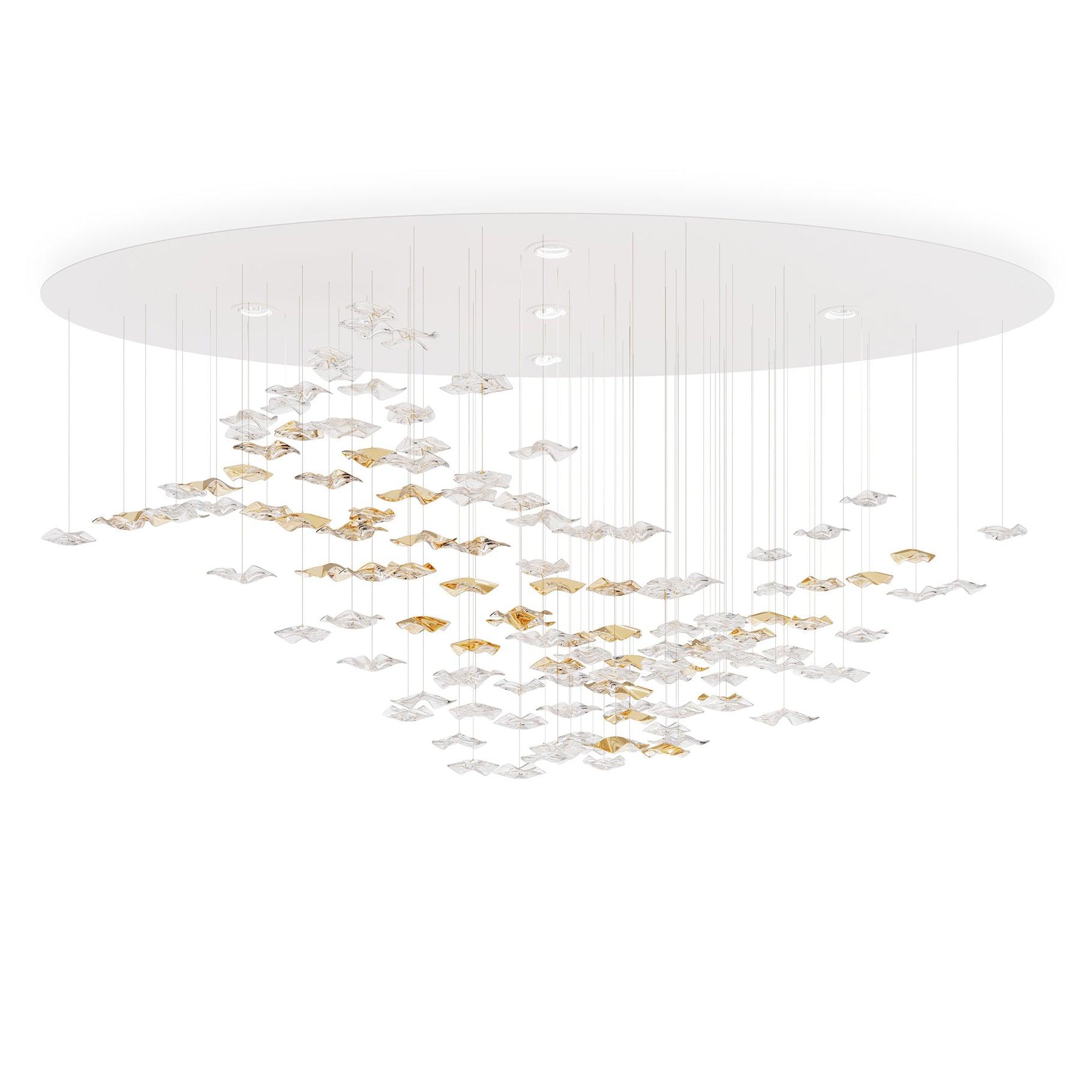 Tidal Art Glass Chandelier (With Canopy) - ∅ 58.3″ x H 118.1″Clear & GoldWarm LightBlushlighting