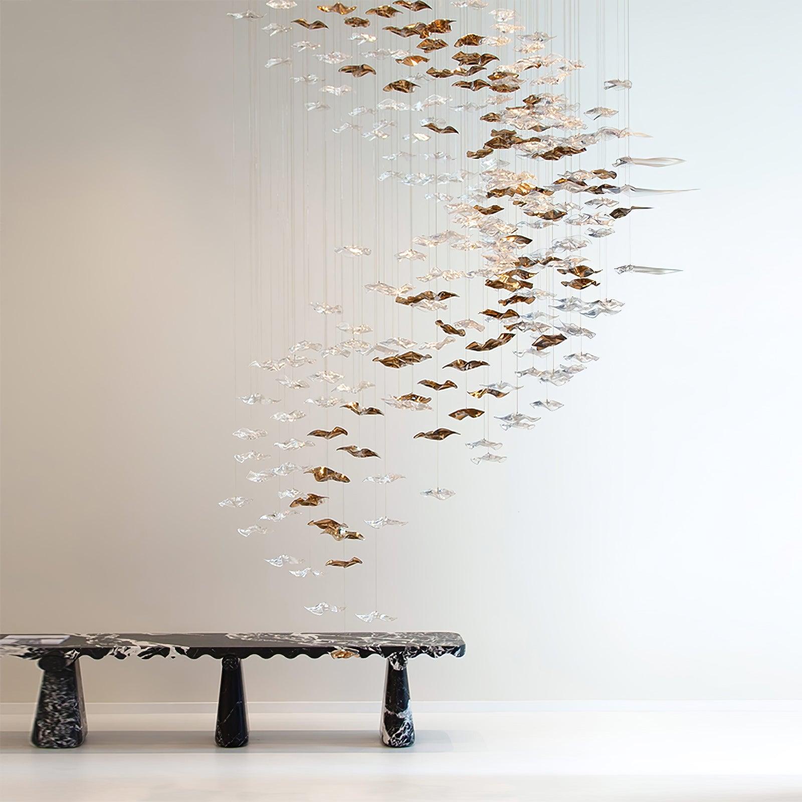 Tidal Art Glass Chandelier (With Canopy) - L 82.7″ x W 23.6″ x H 78.7″Clear & GoldWarm LightBlushlighting