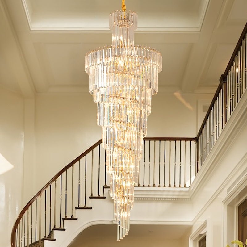 Tiered Foyer Staircase Spiral Crystal Chandelier Hotel Hall/ Entrance High Ceiling Pendant Lighting Fixture - D27.6"*H82.7"Blushlighting