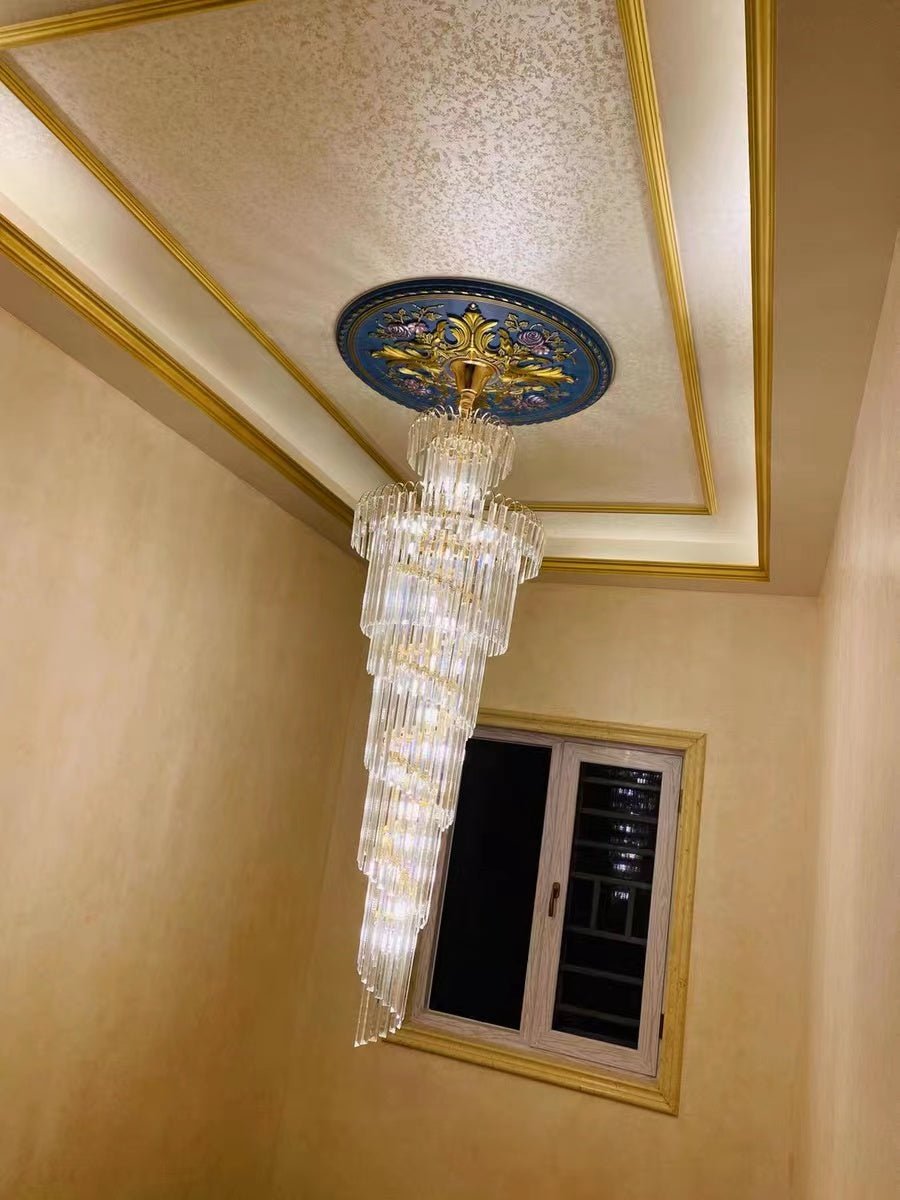Tiered Foyer Staircase Spiral Crystal Chandelier Hotel Hall/ Entrance High Ceiling Pendant Lighting Fixture - D27.6"*H82.7"Blushlighting