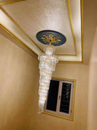 Tiered Foyer Staircase Spiral Crystal Chandelier Hotel Hall/ Entrance High Ceiling Pendant Lighting Fixture - D27.6"*H82.7"Blushlighting