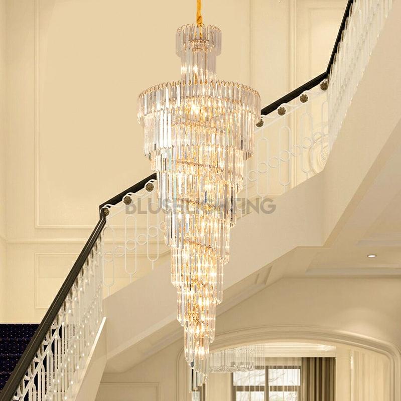 Tiered Foyer Staircase Spiral Crystal Chandelier Hotel Hall/ Entrance High Ceiling Pendant Lighting Fixture - D27.6"*H82.7"Blushlighting