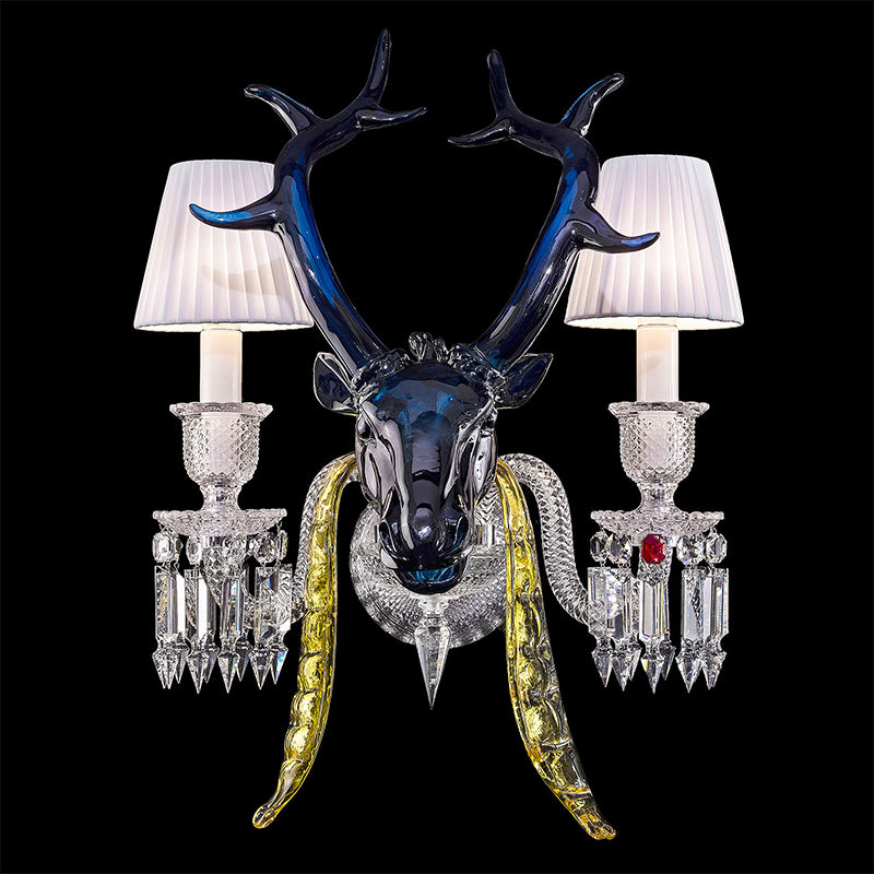 Traditional Colorful Candle Branch Blue Deer Crystal Chandelier for Living Room/Dining Room-Chandeliers-Wall Light (2 Lights): D19.7"*H24.8"-Warm Light-Blushlighting
