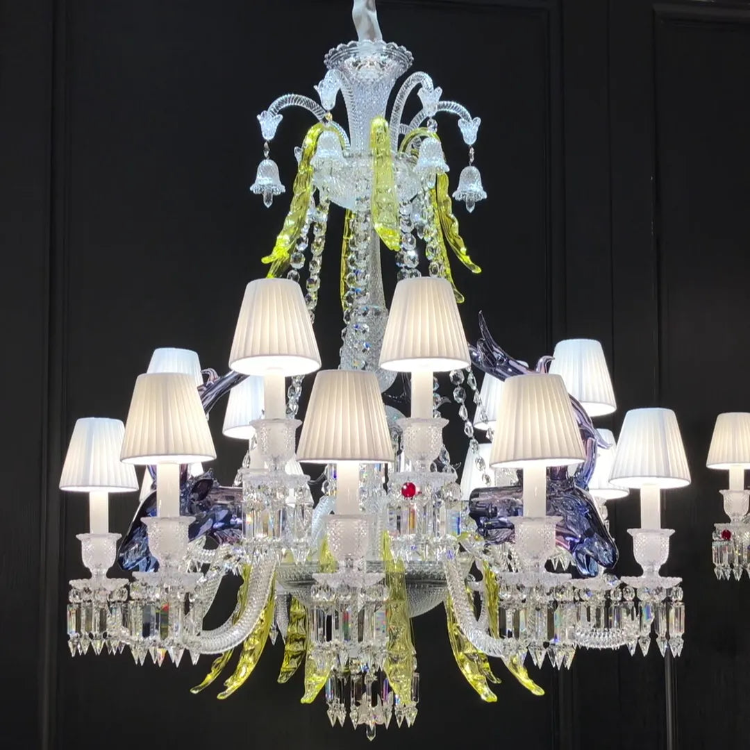 Traditional Colorful Candle Branch Blue Deer Crystal Chandelier for Living Room/Dining Room-Chandeliers-Blushlighting