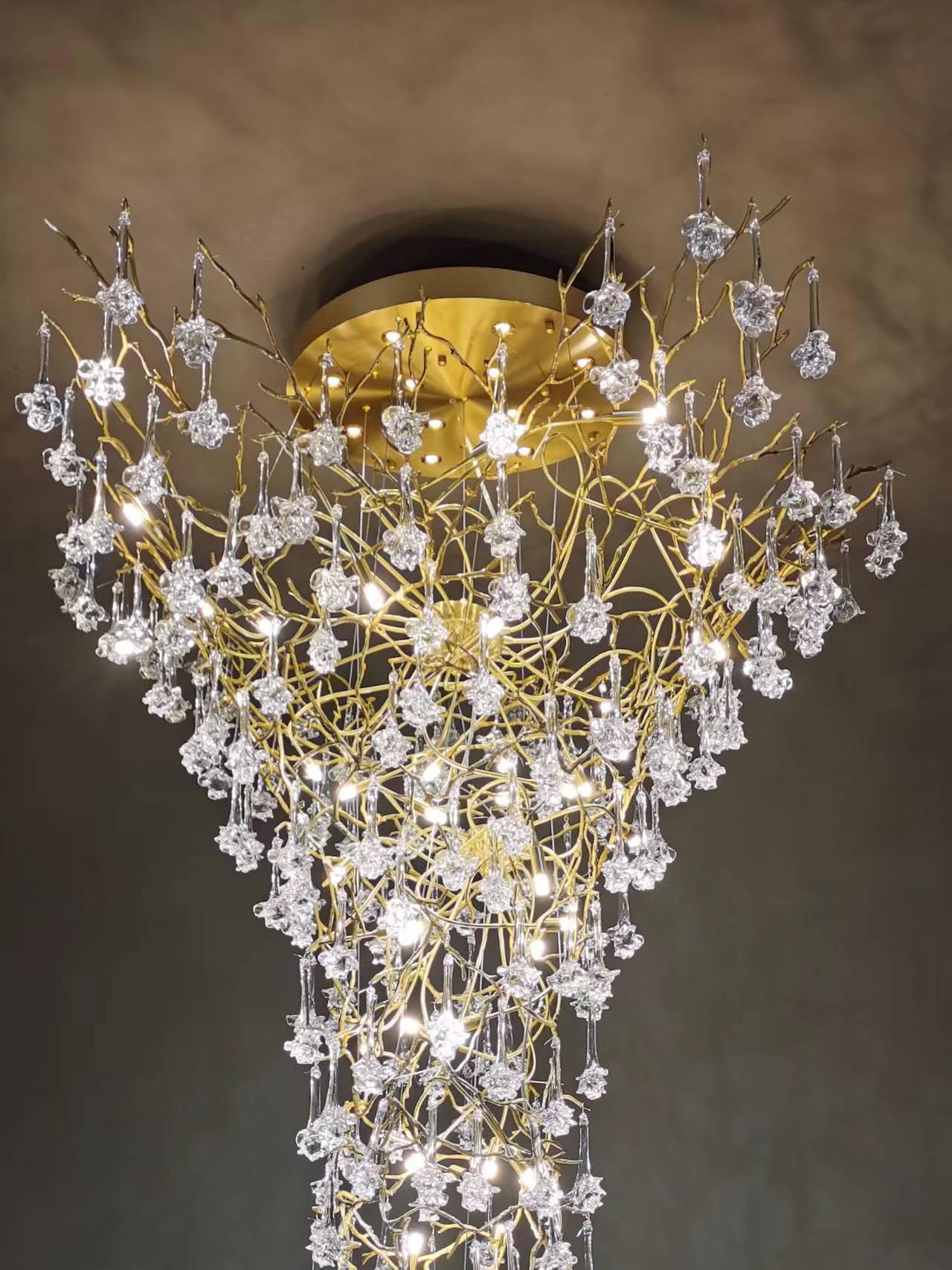 Tree Branch Staircase Chandelier - ∅ 59″ x H 141.7″ / Dia 150cm x H 360cmBrasssuitable for spaces over 12 feet（Weight over 300 lbs ）Blushlighting