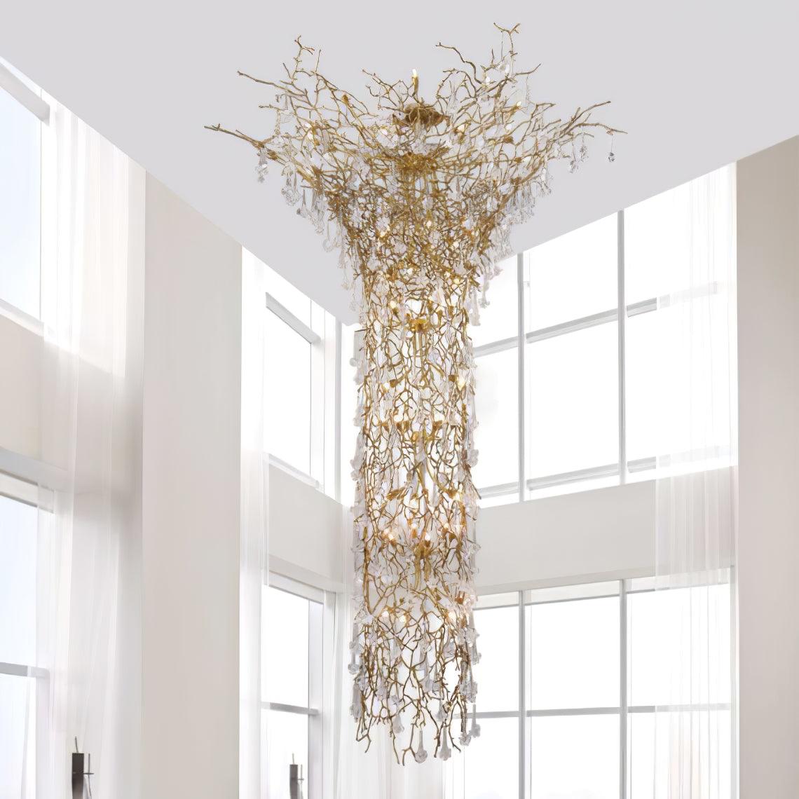 Tree Branch Staircase Chandelier - ∅ 59″ x H 141.7″ / Dia 150cm x H 360cmBrasssuitable for spaces over 12 feet（Weight over 300 lbs ）Blushlighting