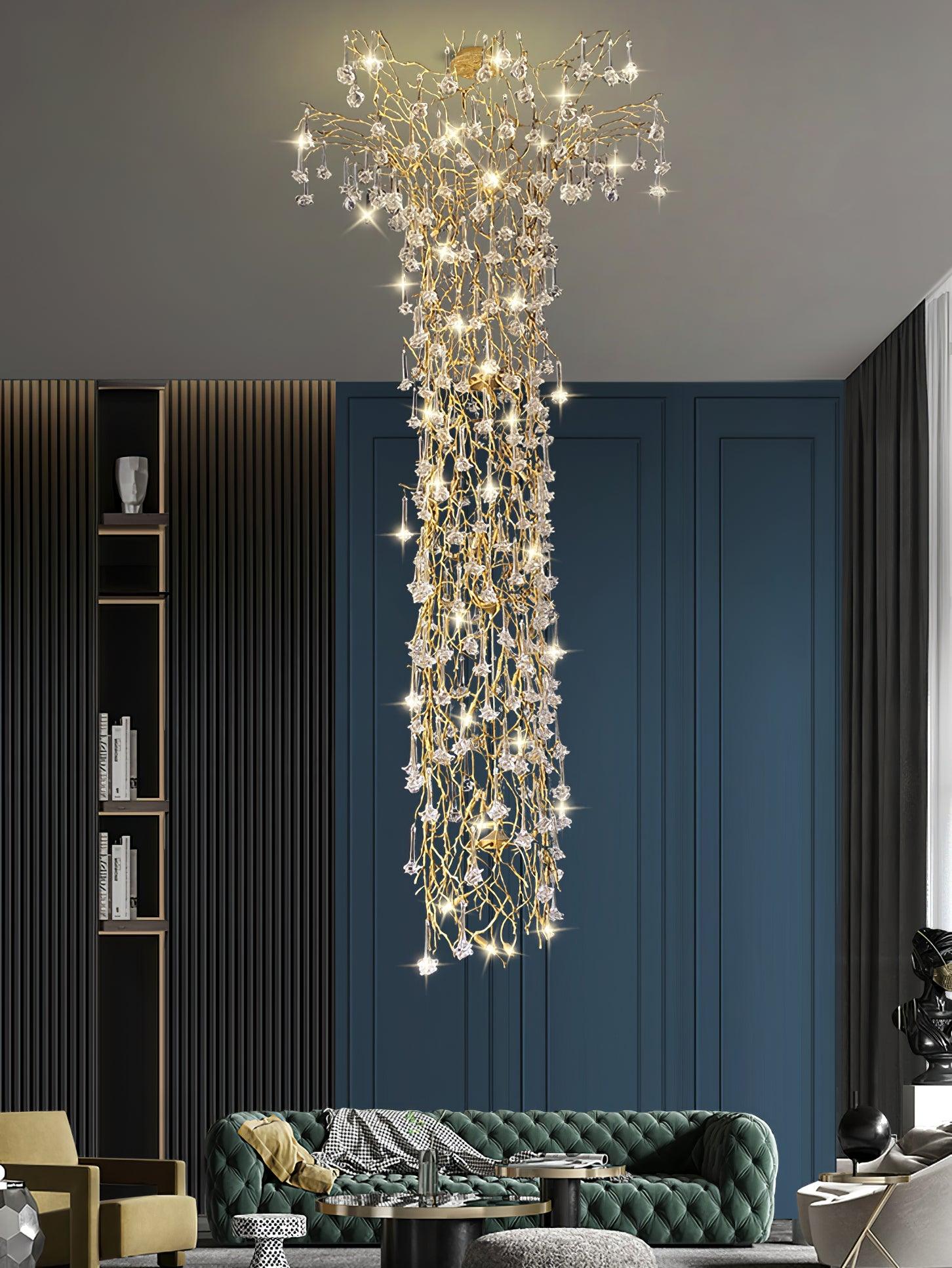 Tree Branch Staircase Chandelier - ∅ 59″ x H 141.7″ / Dia 150cm x H 360cmBrasssuitable for spaces over 12 feet（Weight over 300 lbs ）Blushlighting