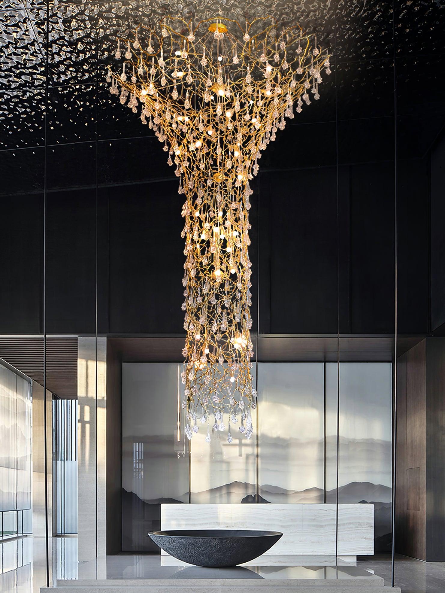 Tree Branch Staircase Chandelier - ∅ 59″ x H 141.7″ / Dia 150cm x H 360cmBrasssuitable for spaces over 12 feet（Weight over 300 lbs ）Blushlighting