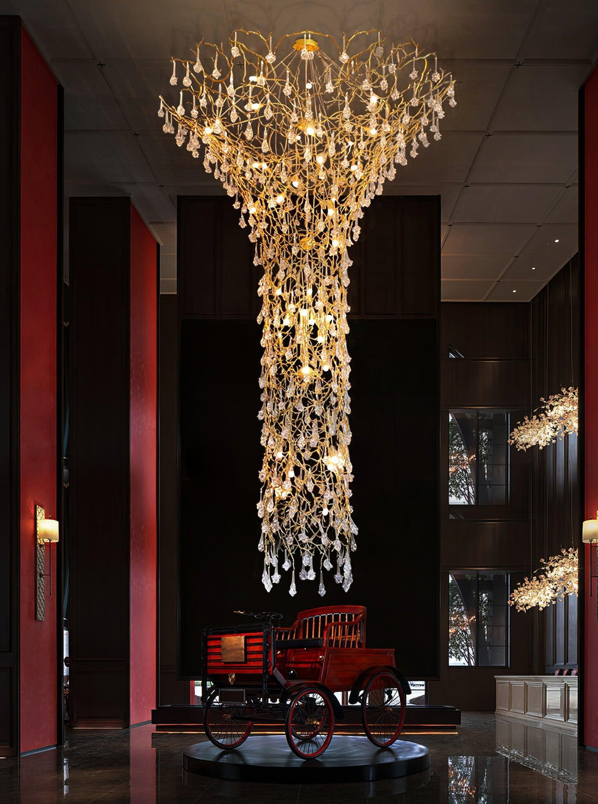 Tree Branch Staircase Chandelier - ∅ 59″ x H 141.7″ / Dia 150cm x H 360cmBrasssuitable for spaces over 12 feet（Weight over 300 lbs ）Blushlighting