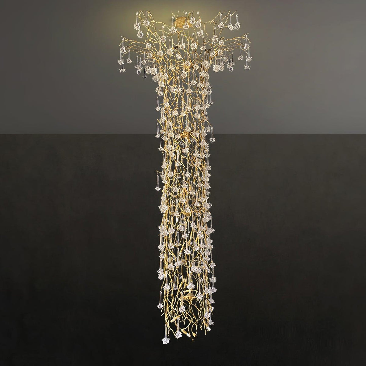 Tree Branch Staircase Chandelier - ∅ 59″ x H 141.7″ / Dia 150cm x H 360cmBrasssuitable for spaces over 12 feet（Weight over 300 lbs ）Blushlighting