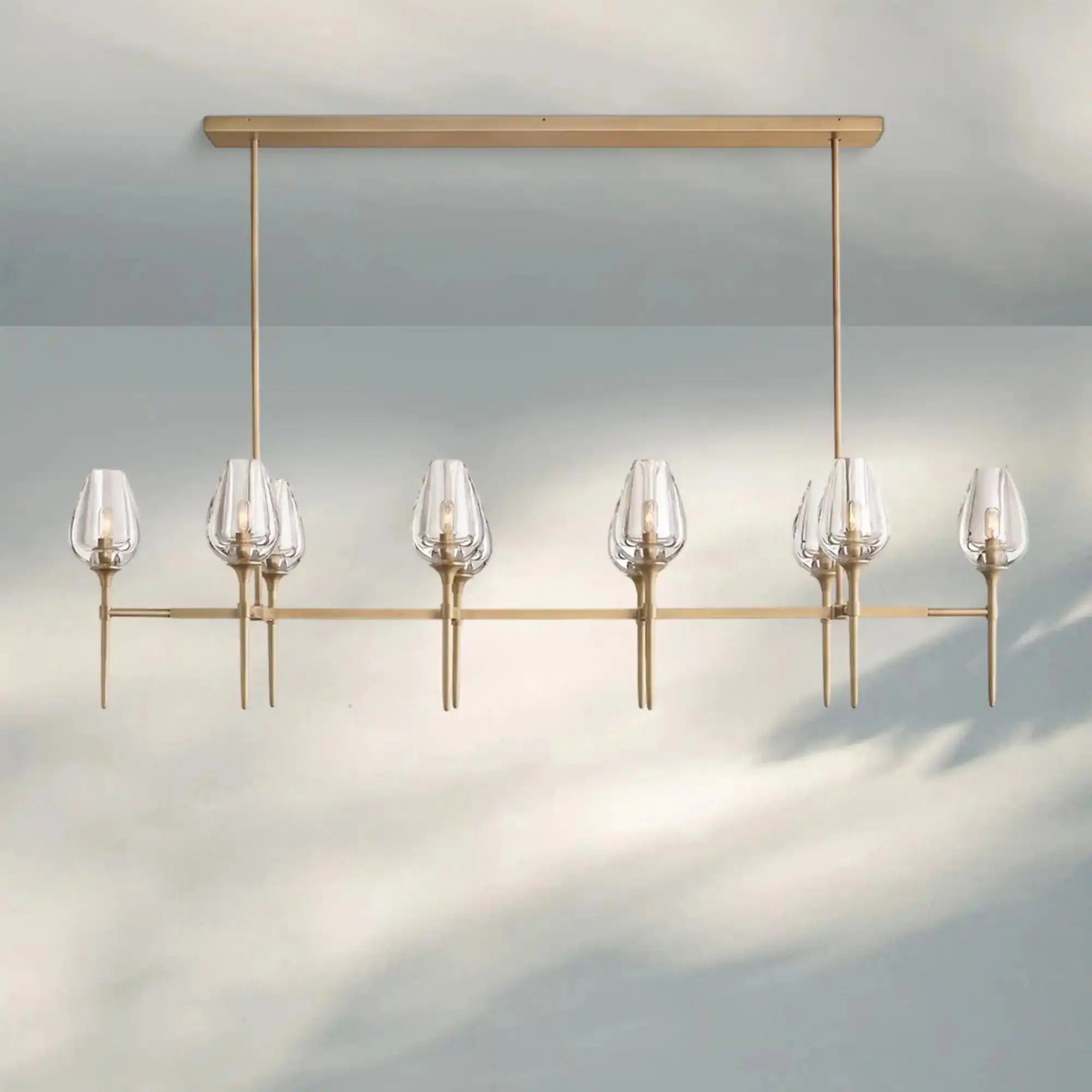 Tuilpl Linear Chandelier 52'' 65''-65''-Natural Brass-