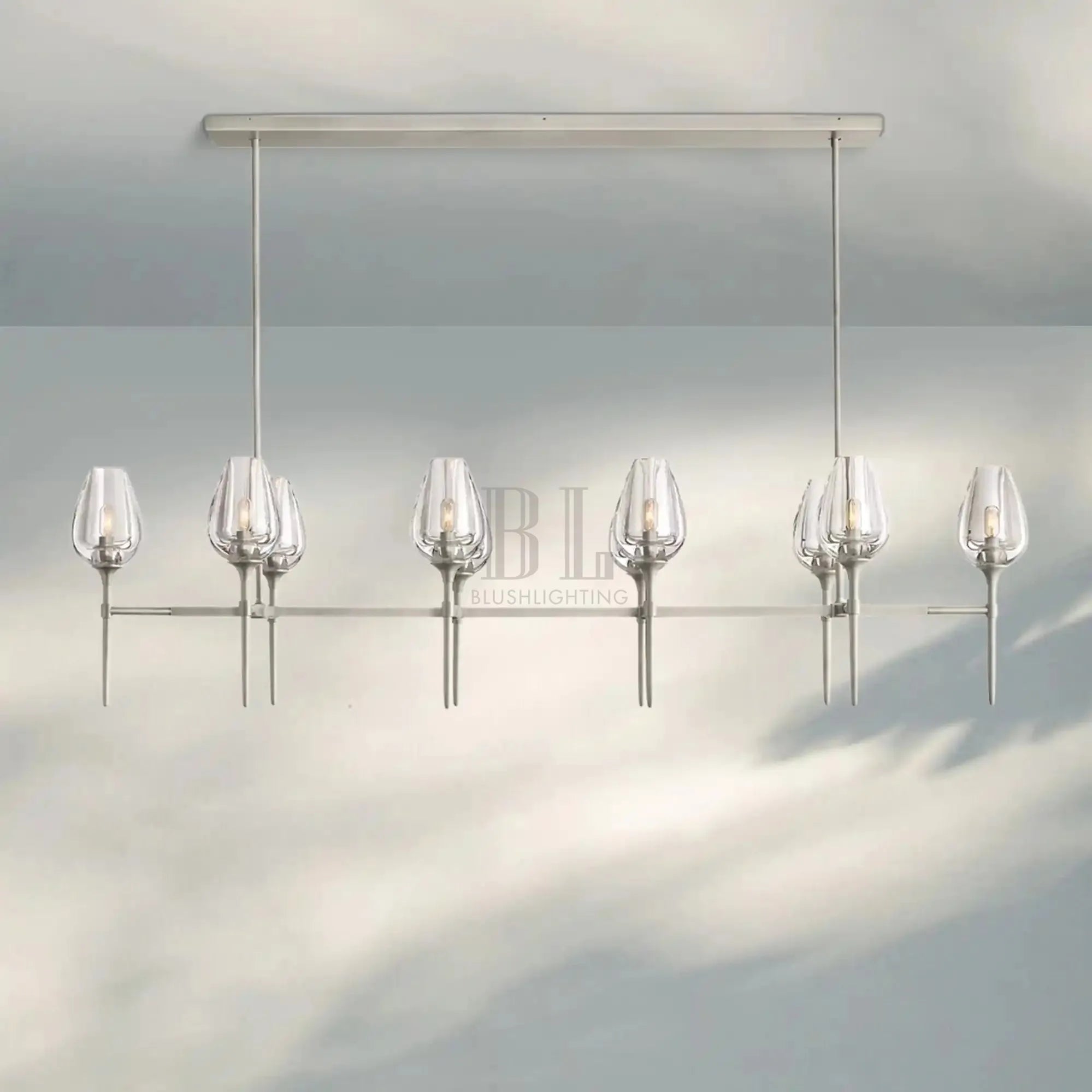 Tuilpl Linear Chandelier 52'' 65''-65''-Satin Nickel-