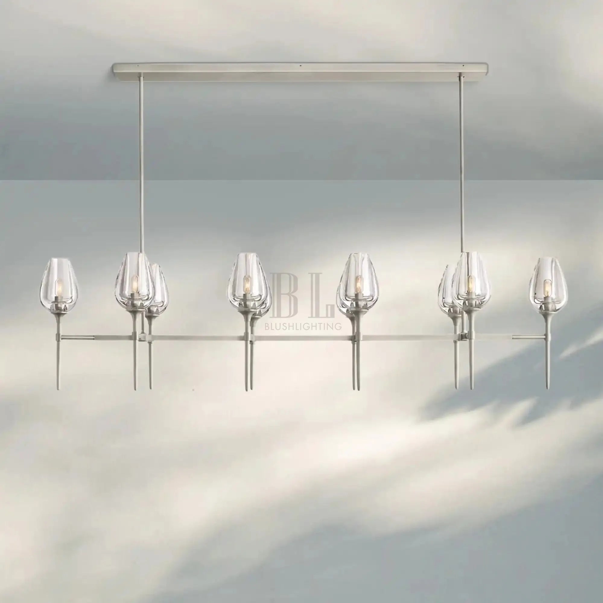 Tuilpl Linear Chandelier 52'' 65''-65''-Satin Nickel-