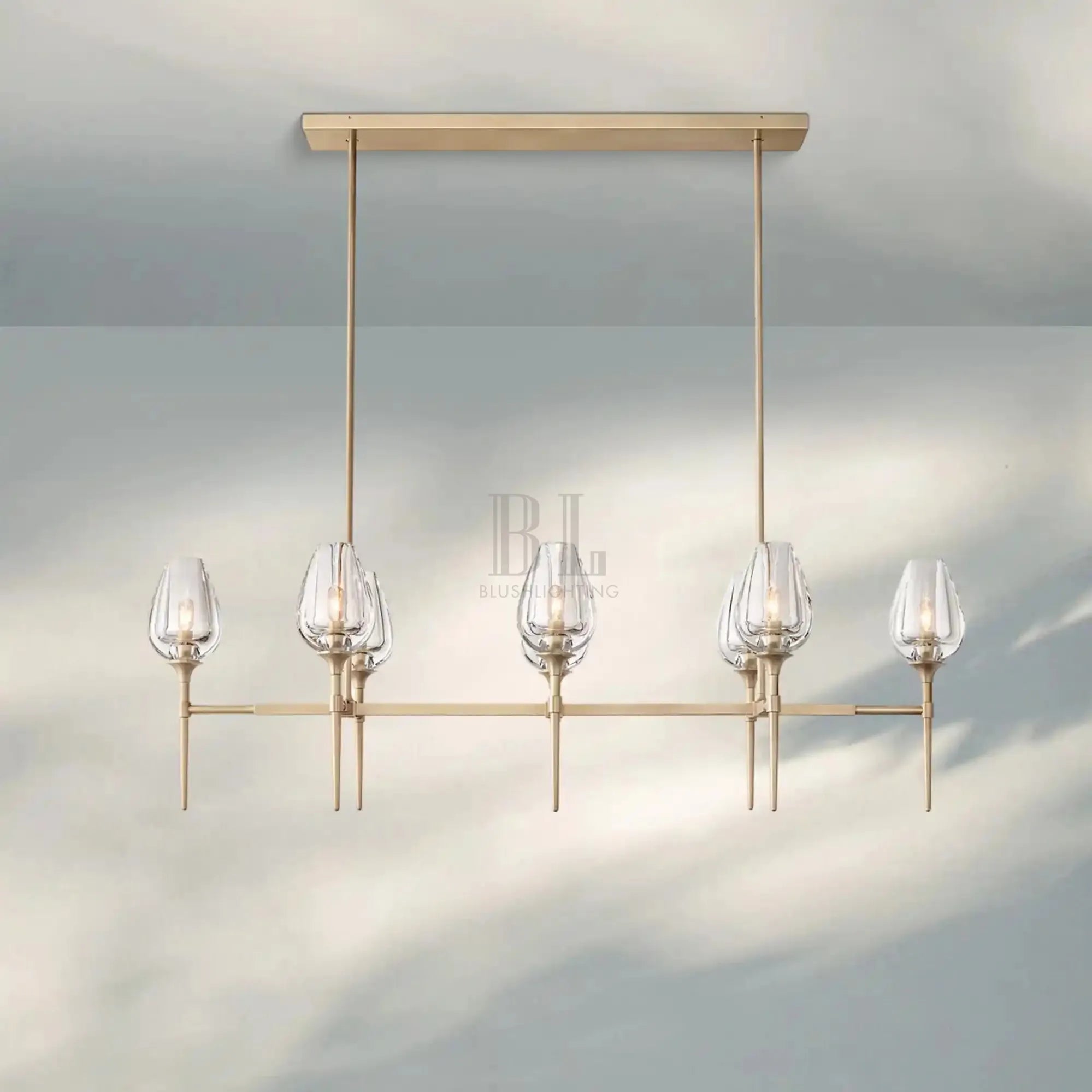 Tuilpl Linear Chandelier 52'' 65''-52''-Natural Brass-