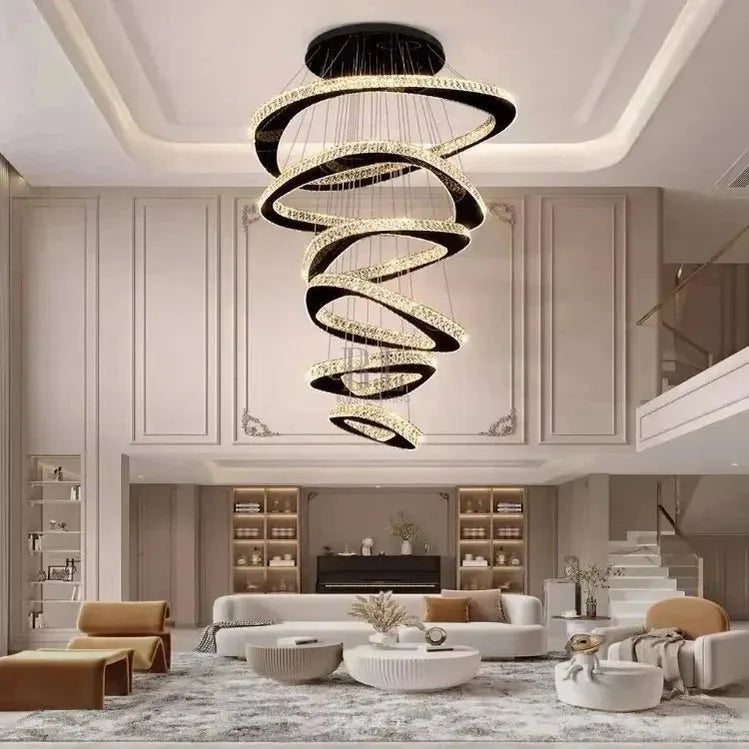 Twisted Ring Led Light Chandelier for High Ceiling - BlackWarm Light 3000KBlushlighting