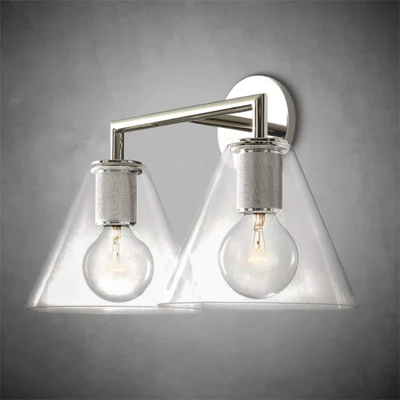 Utilitaiye Funnel Shade Double Sconce-Polished Nickel-