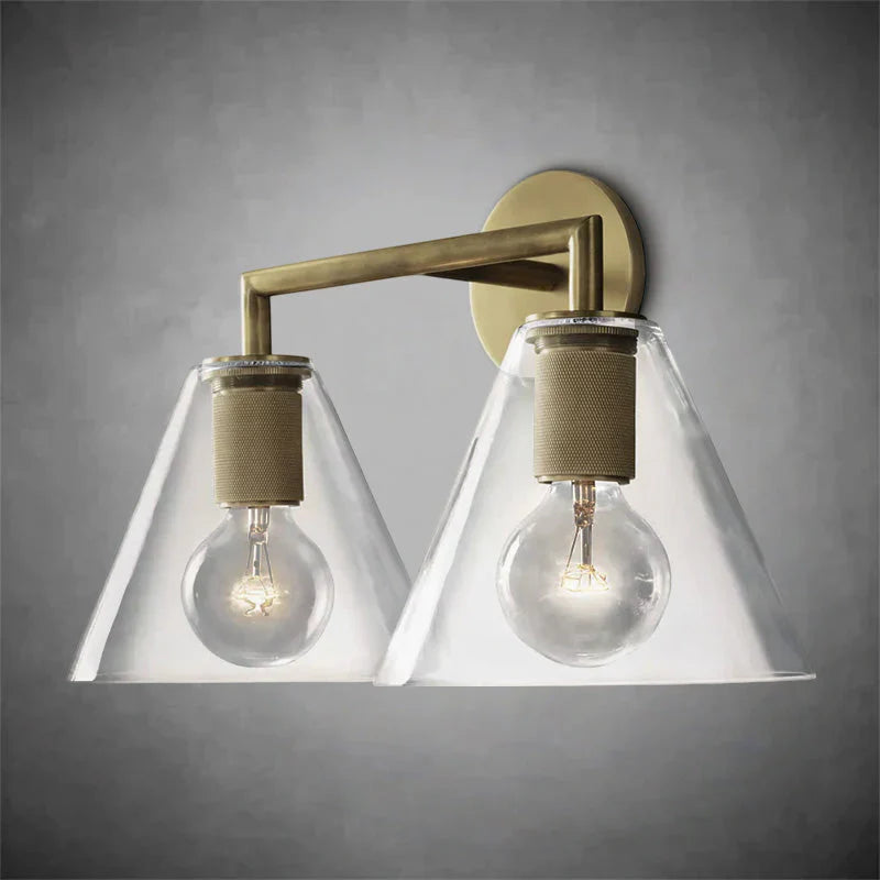 Utilitaiye Funnel Shade Double Sconce-Lacquered Burnished Brass-