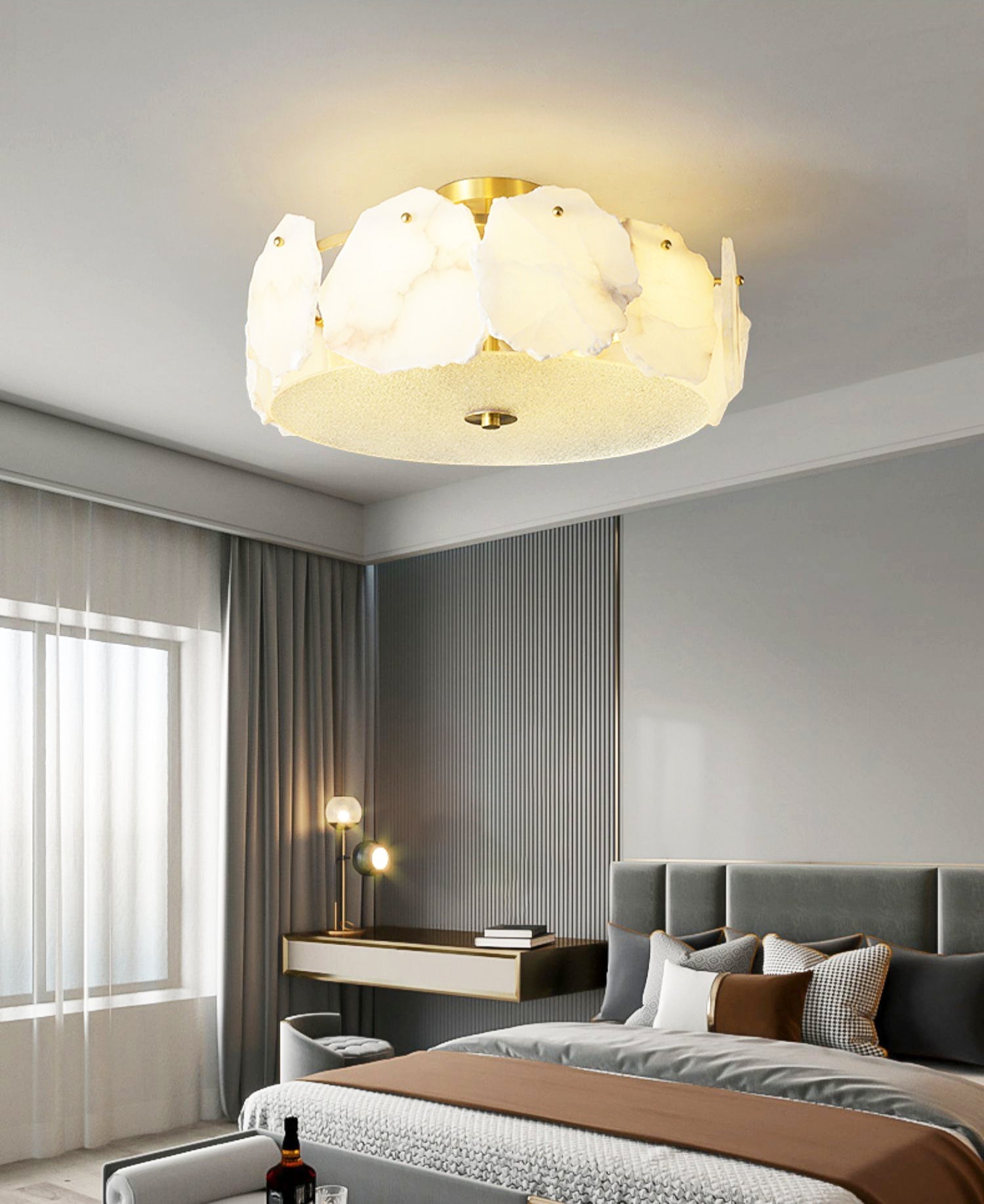 Valeria Alabaster Ceiling Lamp - ∅ 17.7″ x H 7.9″Copper & WhiteBlushlighting