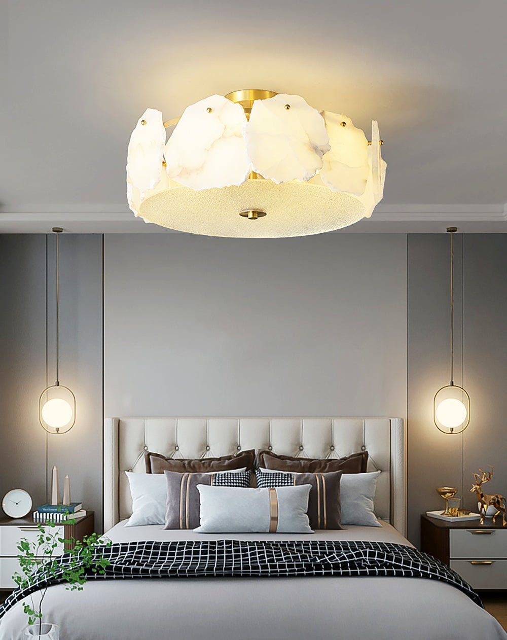 Valeria Alabaster Ceiling Lamp - ∅ 17.7″ x H 7.9″Copper & WhiteBlushlighting