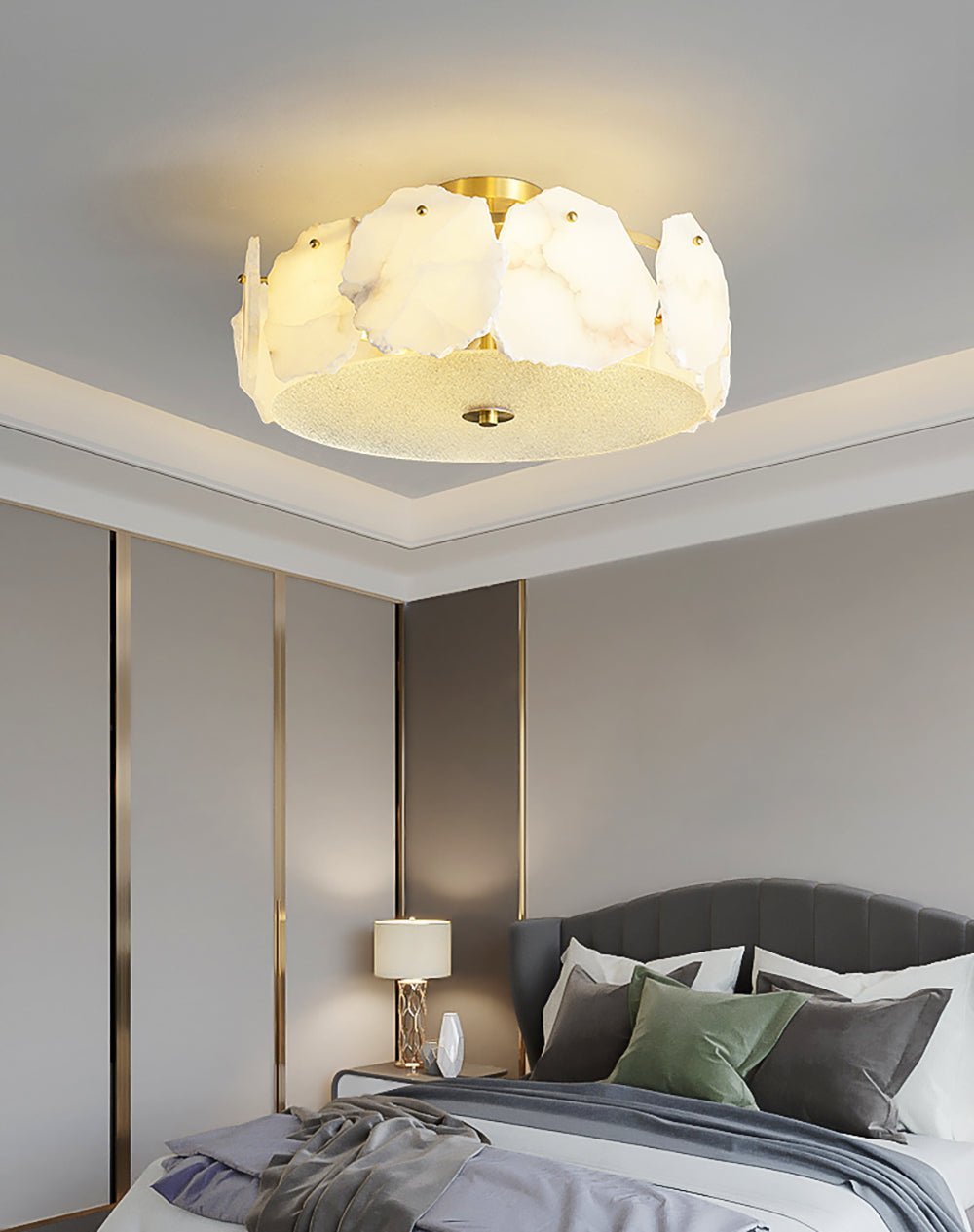 Valeria Alabaster Ceiling Lamp - ∅ 17.7″ x H 7.9″Copper & WhiteBlushlighting
