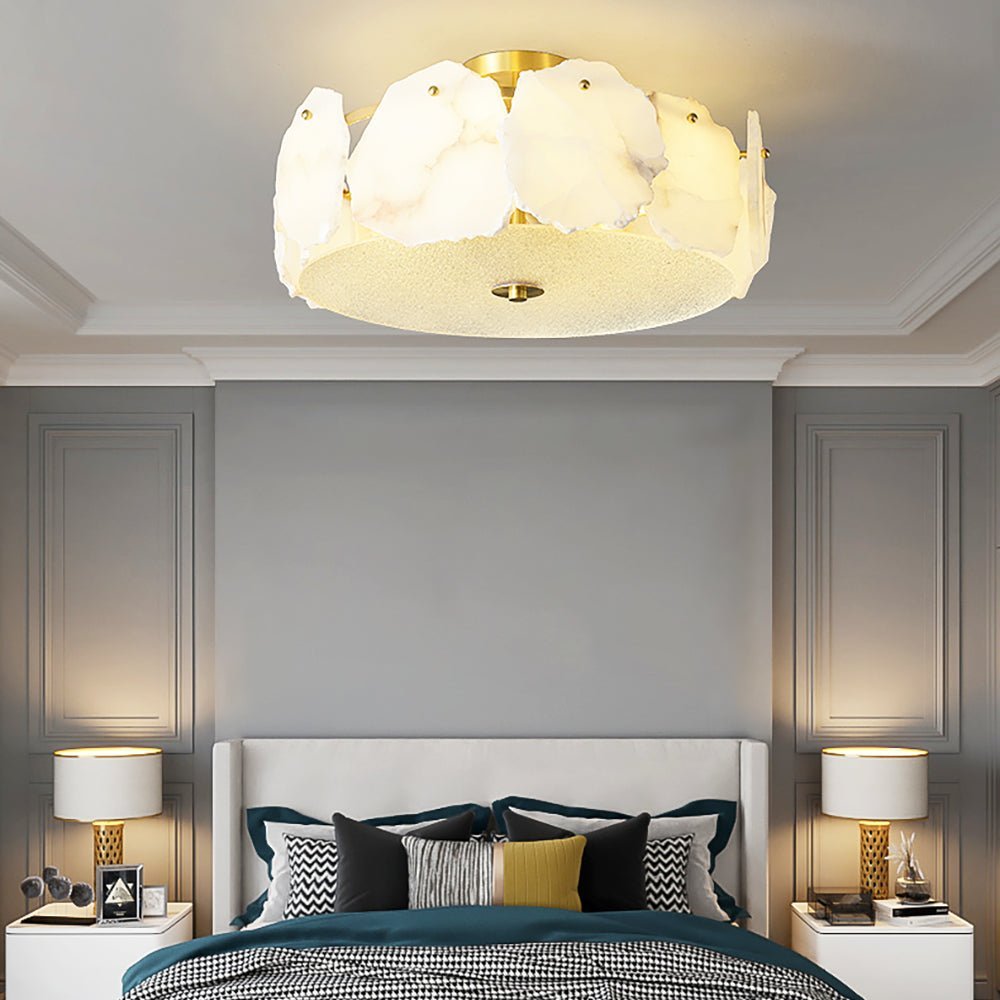 Valeria Alabaster Ceiling Lamp - ∅ 17.7″ x H 7.9″Copper & WhiteBlushlighting