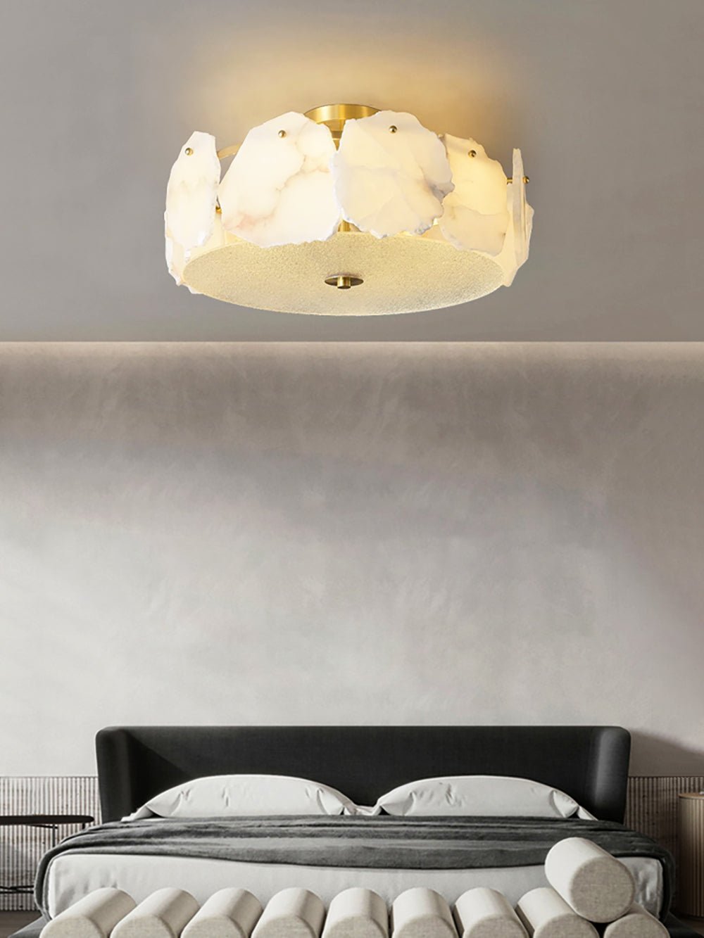 Valeria Alabaster Ceiling Lamp - ∅ 17.7″ x H 7.9″Copper & WhiteBlushlighting