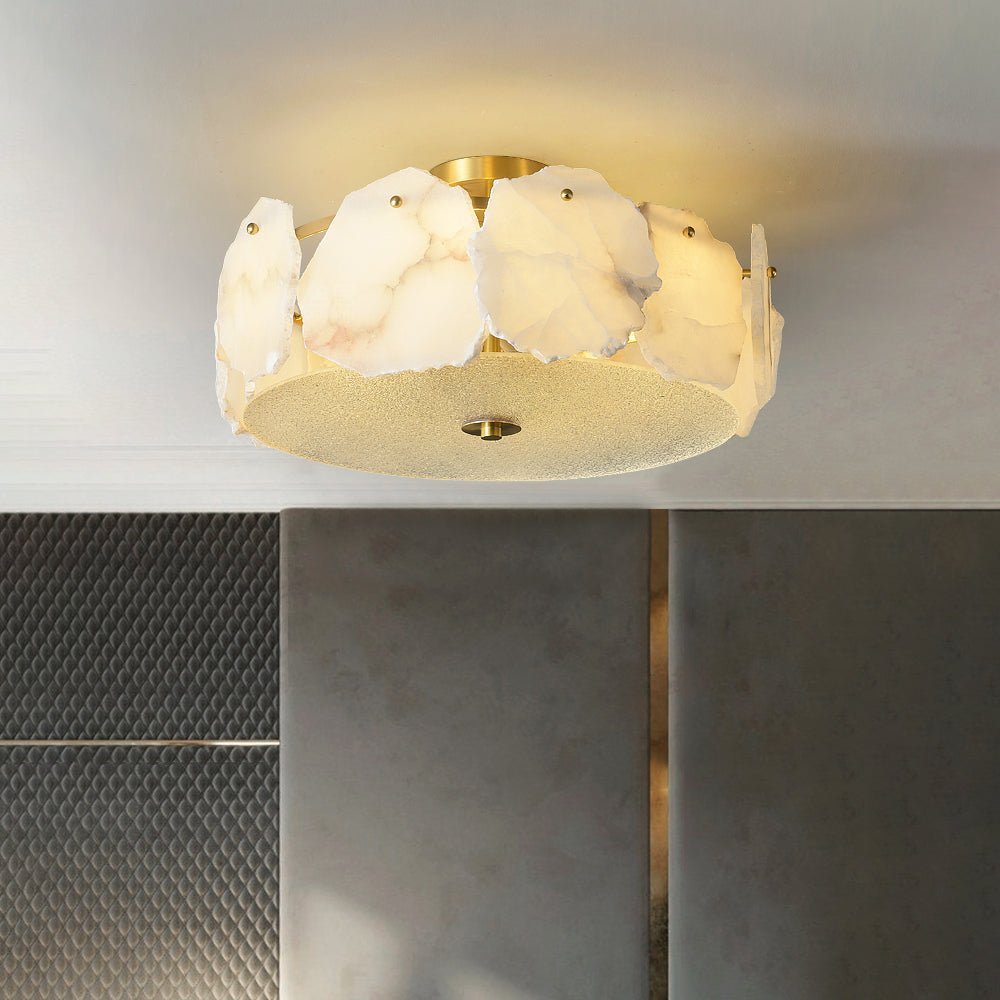 Valeria Alabaster Ceiling Lamp - ∅ 17.7″ x H 7.9″Copper & WhiteBlushlighting