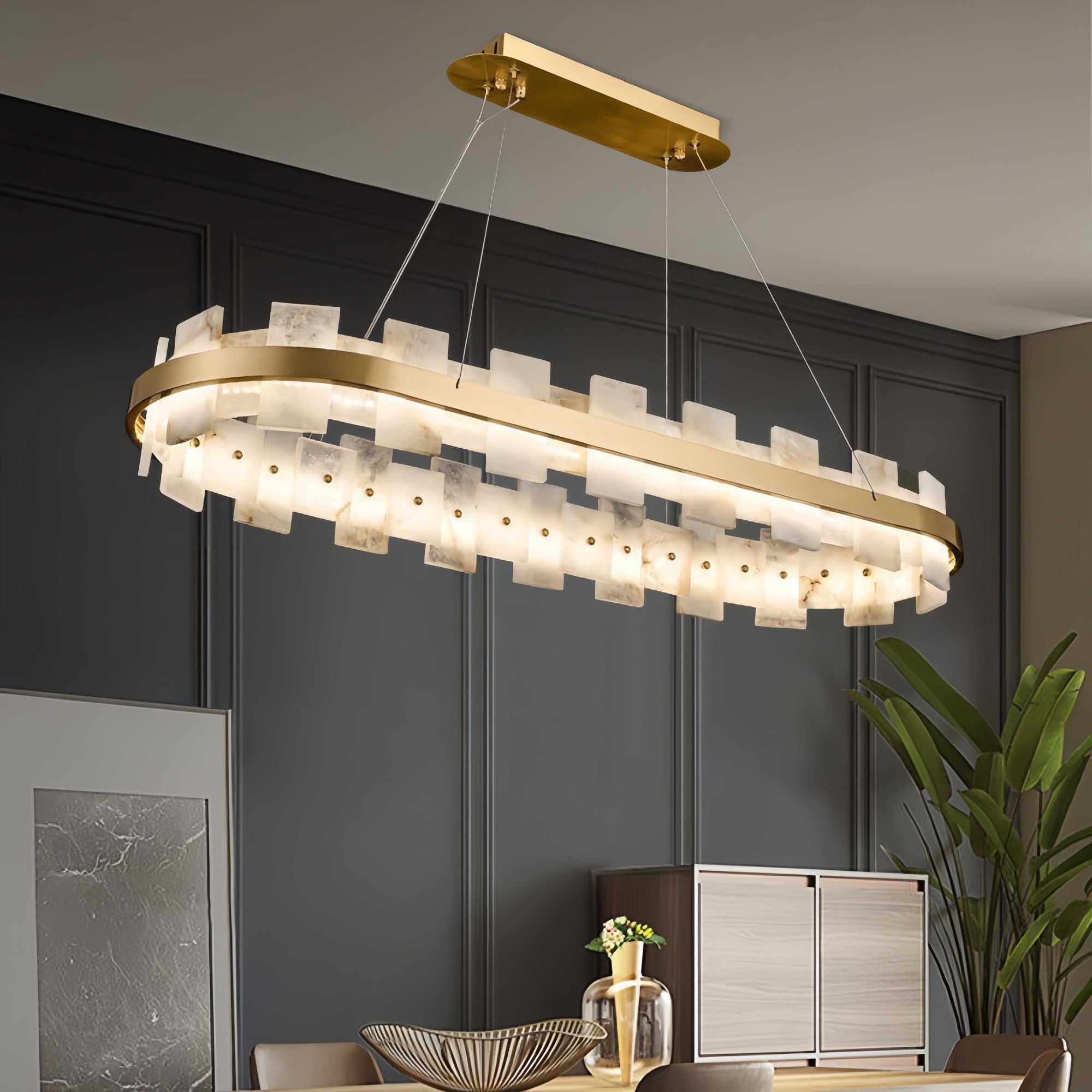 Varnaka Alabaster Chandelier Light-37" / 95cm-Blushlighting