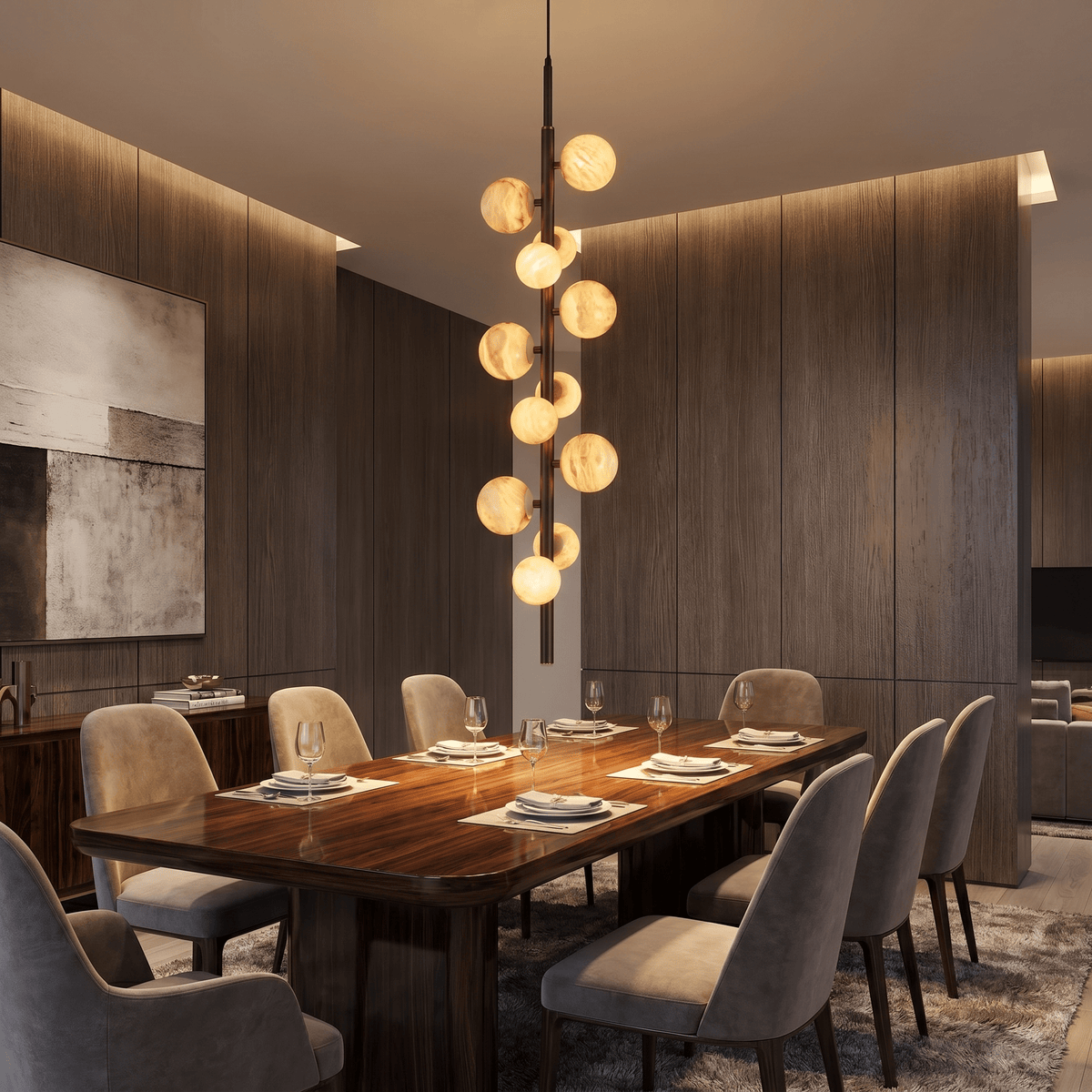 Vertical Orb Cascade Alabaster Pendant Light - H70.9" (180 cm)Blushlighting