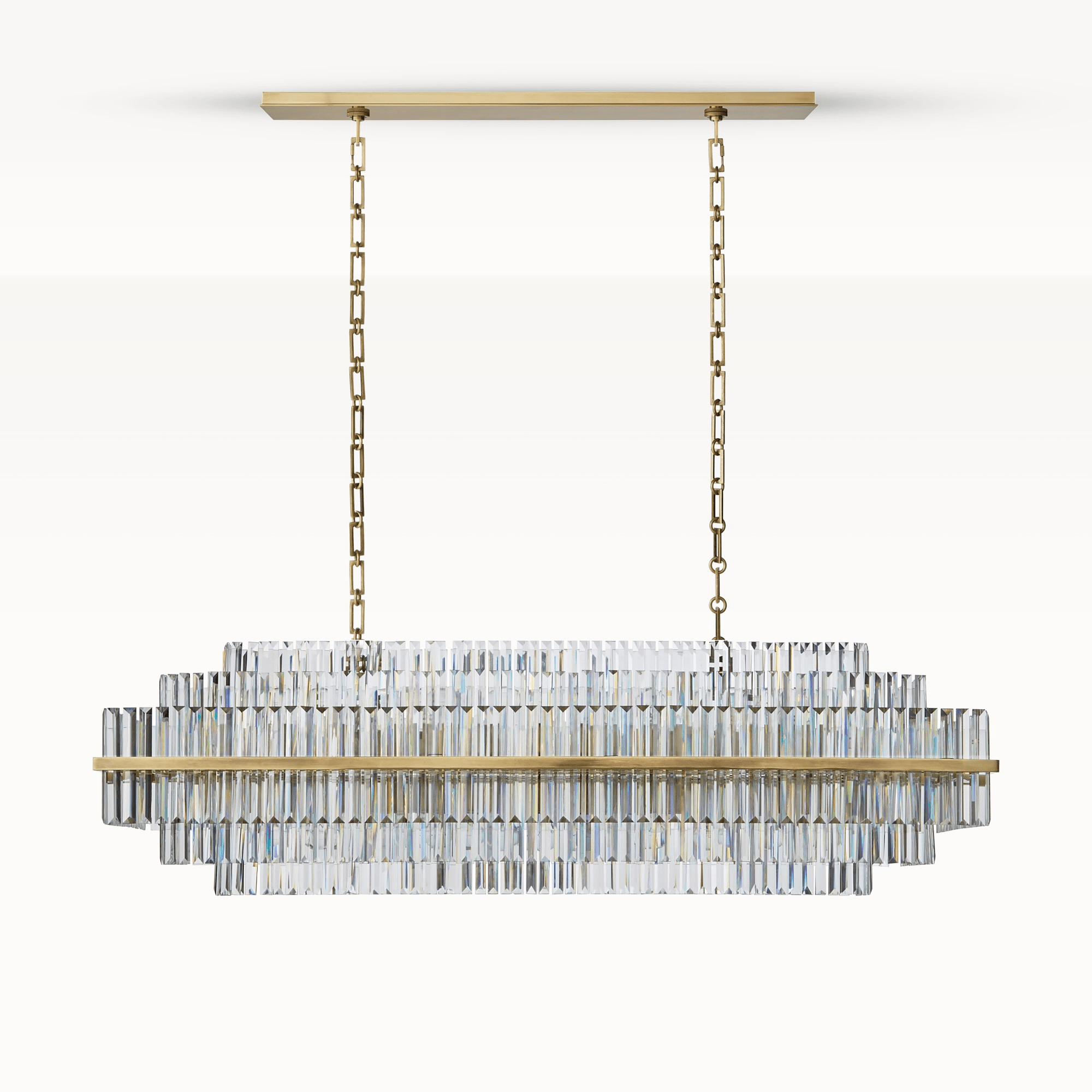 Vienna Linear Crystal Chandelier-Chandelier-Blushlighting-52"-Vintage Brass-Blushlighting