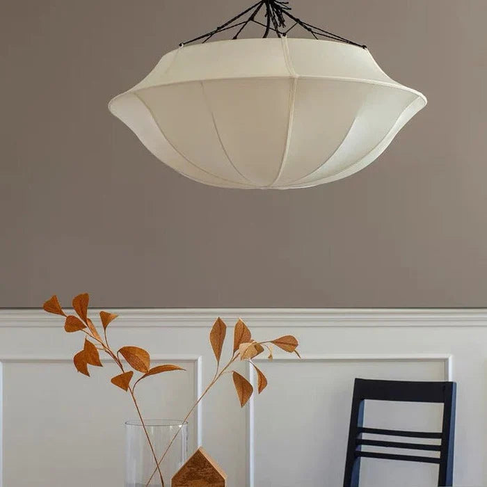 Vintage French Style Cream White Silk Umbrella Chandelier-