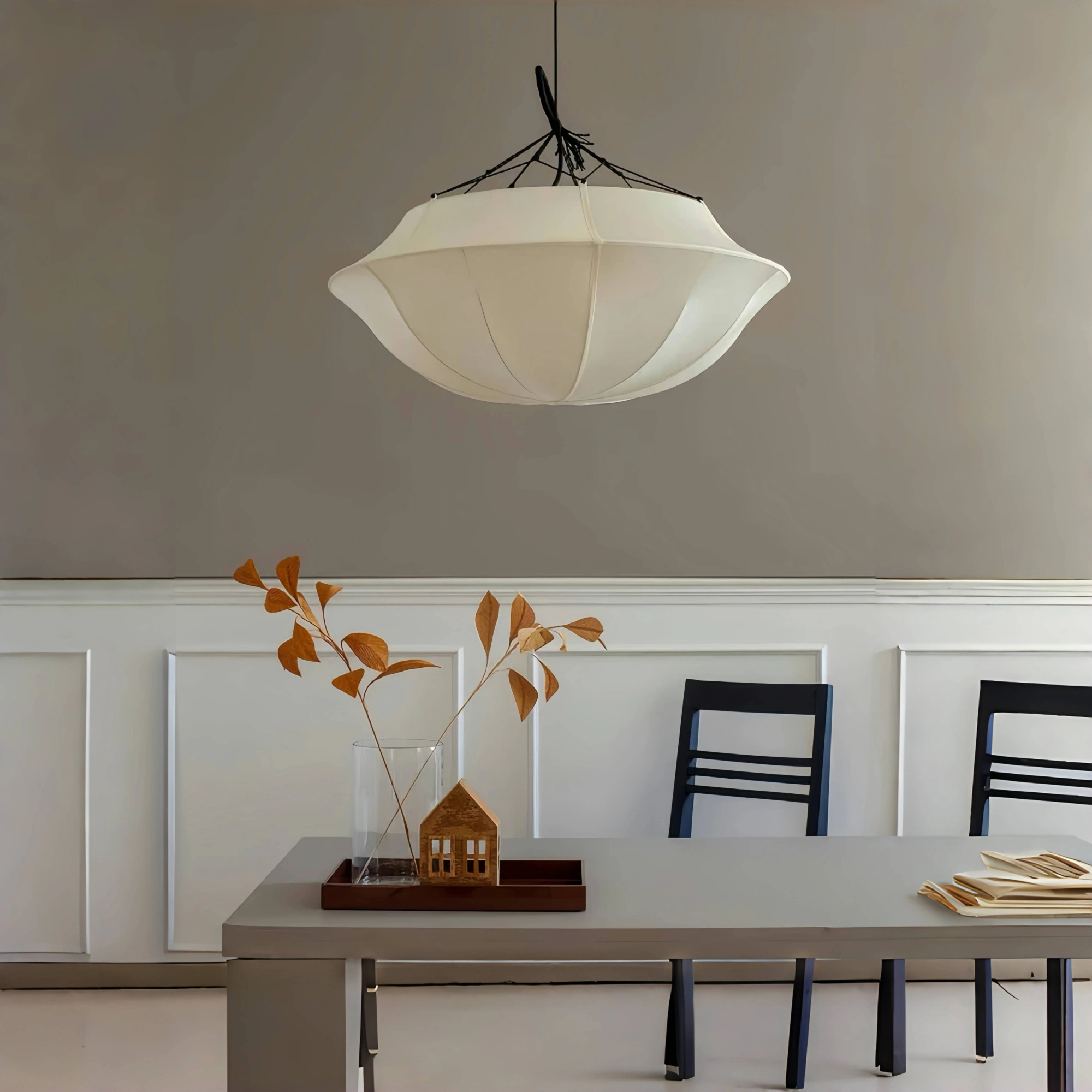 Vintage French Style Cream White Silk Umbrella Chandelier-