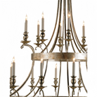 Vintage Large Iron Chandelier with Candle Rustic Farmhouse Pendant Lighting-